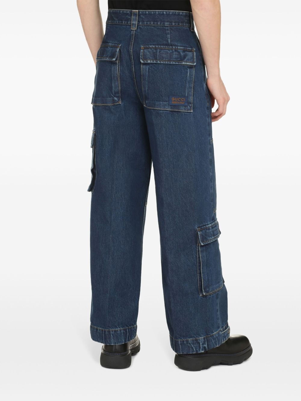 logo-patch cotton wide-leg jeans - 3