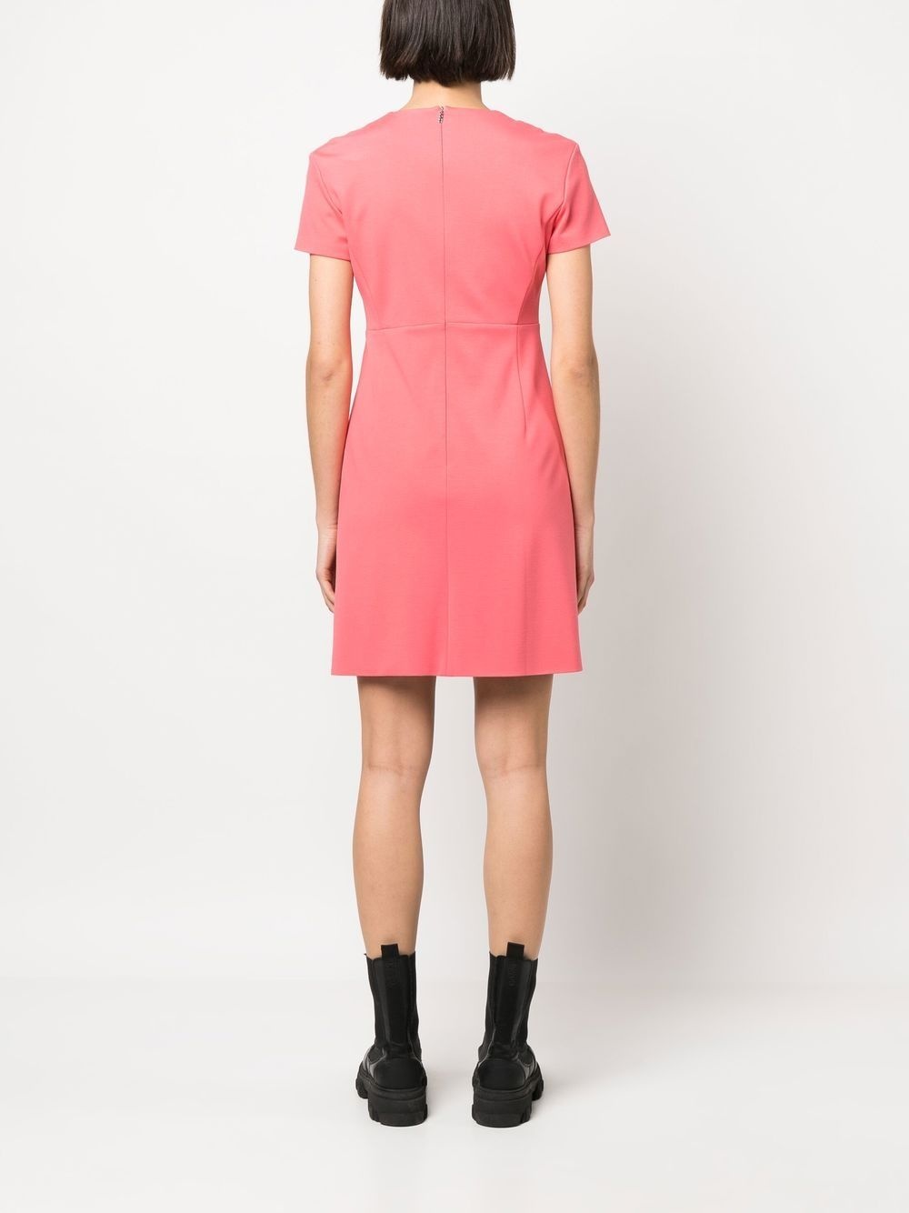 square neck salmon short dress - 4