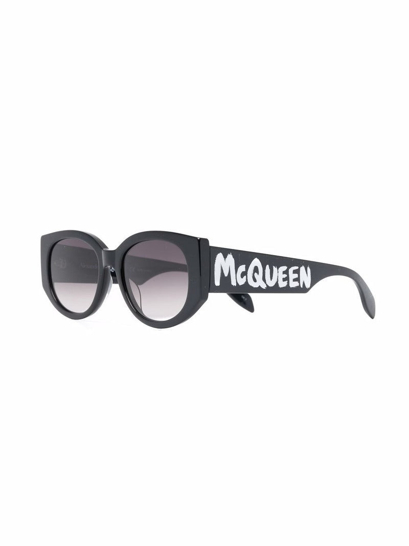 Alexander McQueen ALEXANDER MCQUEEN Women Oval Frame Logo Sunglasses Black outlook