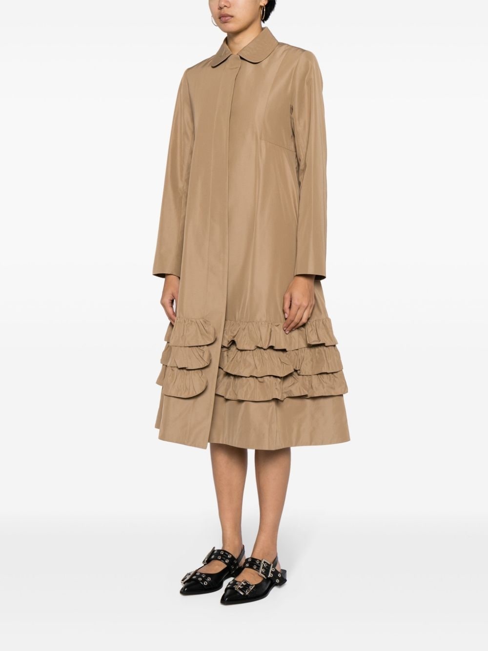 Lacey ruffle-trim twill coat - 3