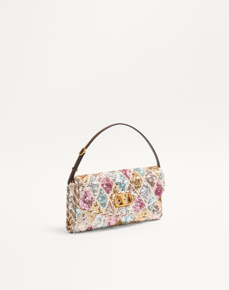 VALENTINO GARAVANI VAIN SOFT SMALL SHOULDER BAG WITH RHOMBELLE EMBROIDERY. 3