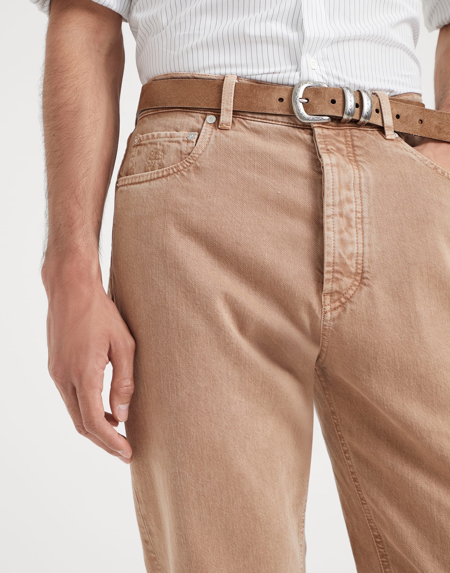 Garment-dyed iconic fit five-pocket trousers in slubbed denim - 3