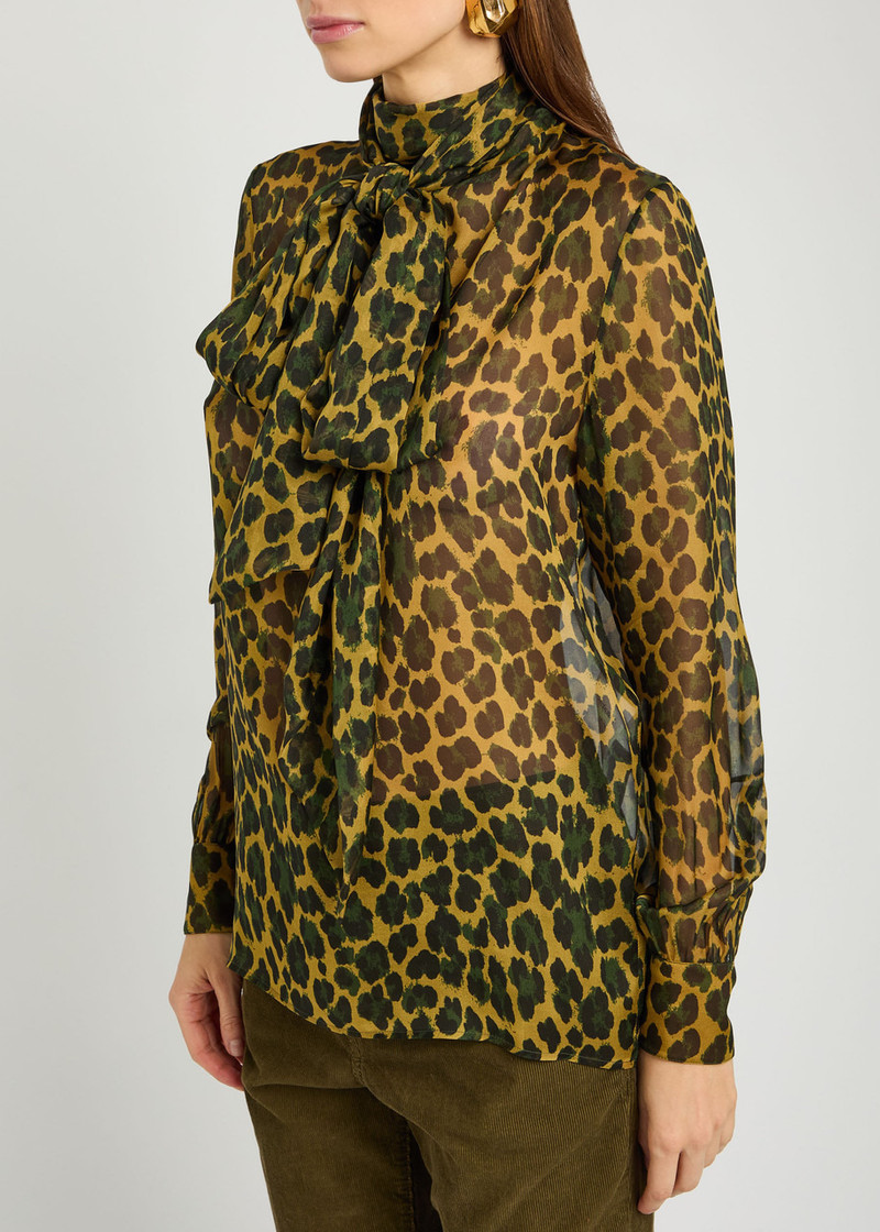 SAINT LAURENT Saint Laurent Leopard Semi-sheer Silk Blouse outlook