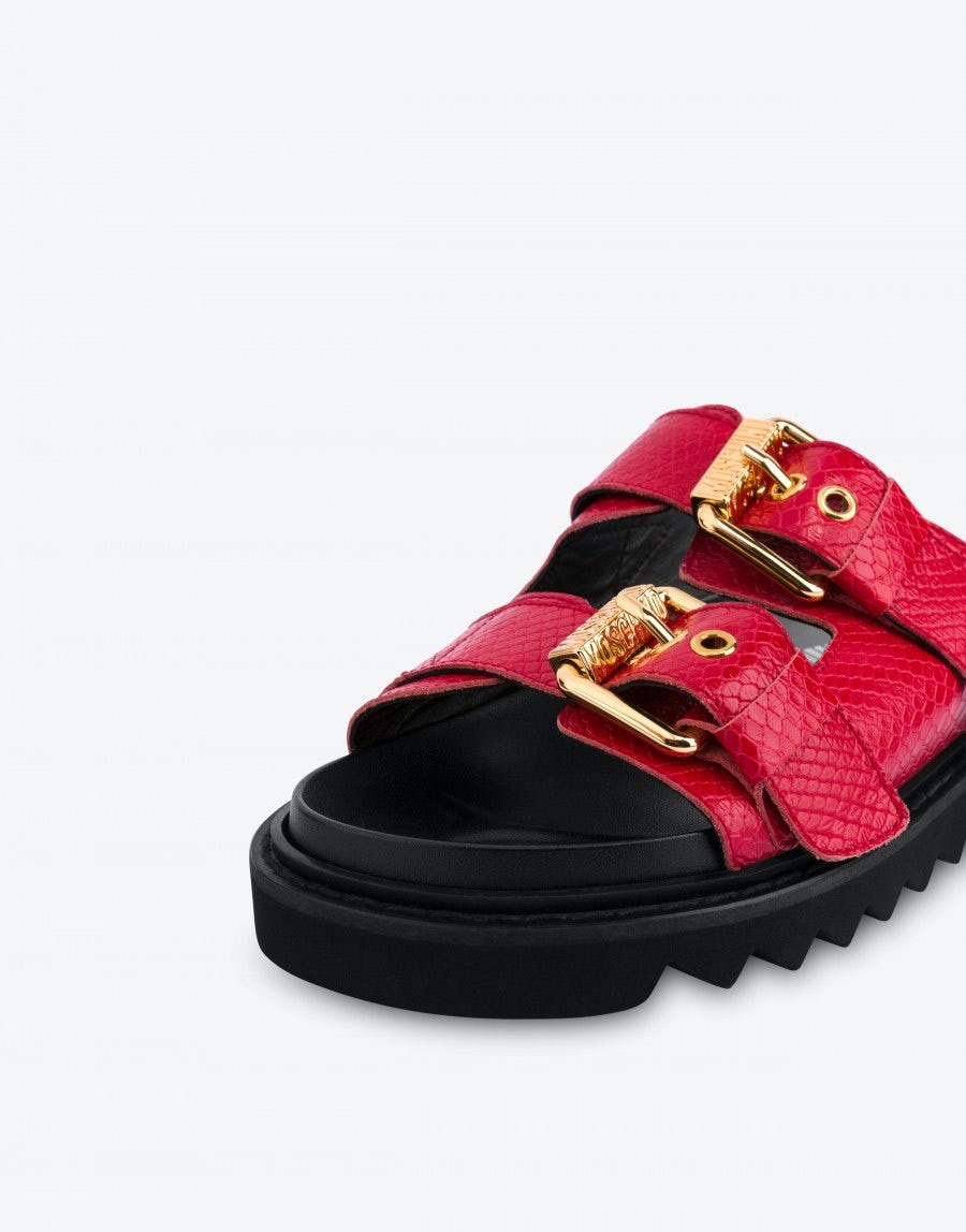 PYTHON PRINT CALFSKIN SANDALS WITH BUCKLES - 4