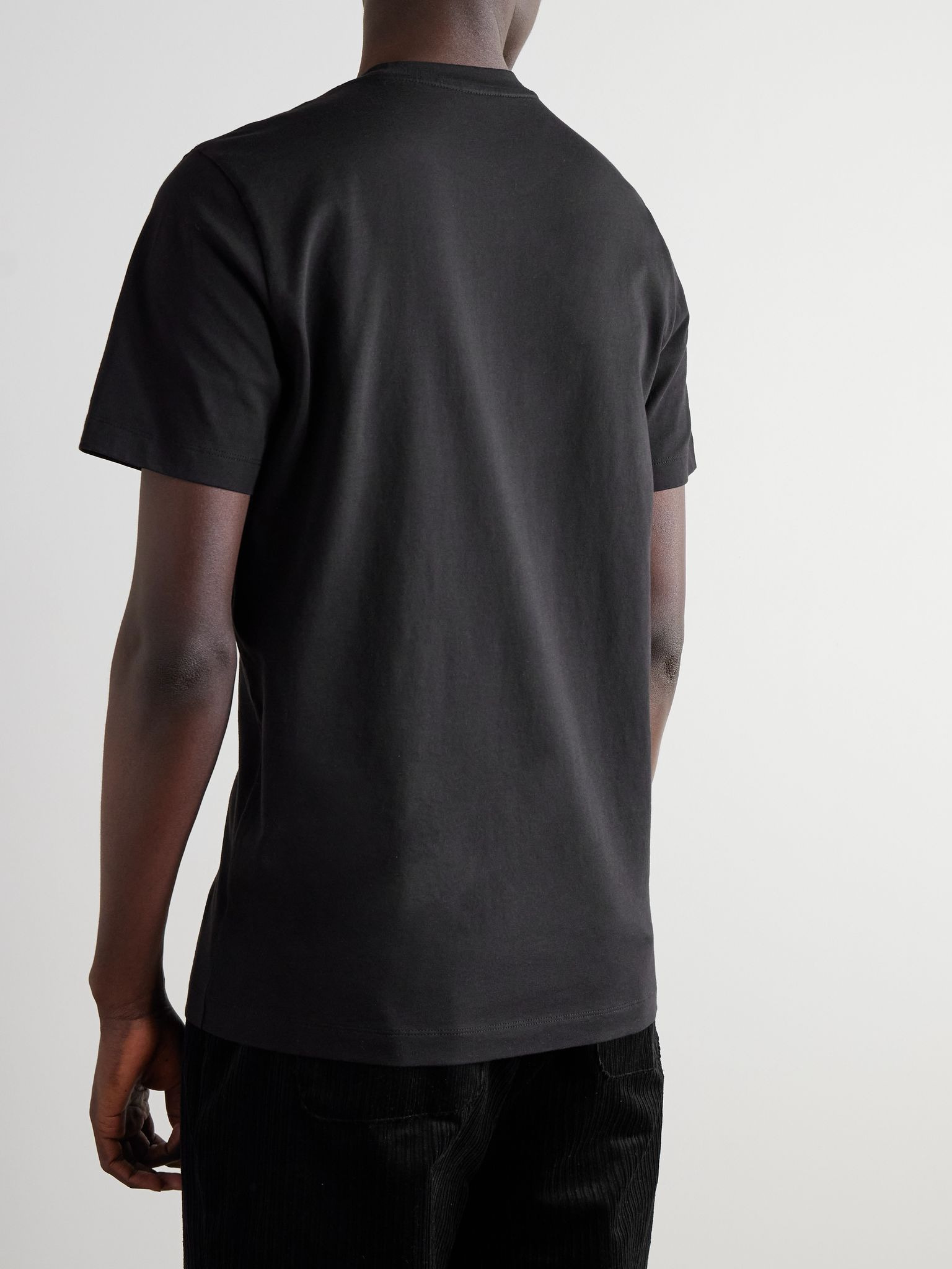 Logo-Flocked Appliquéd Cotton-Jersey T-Shirt Black - 3