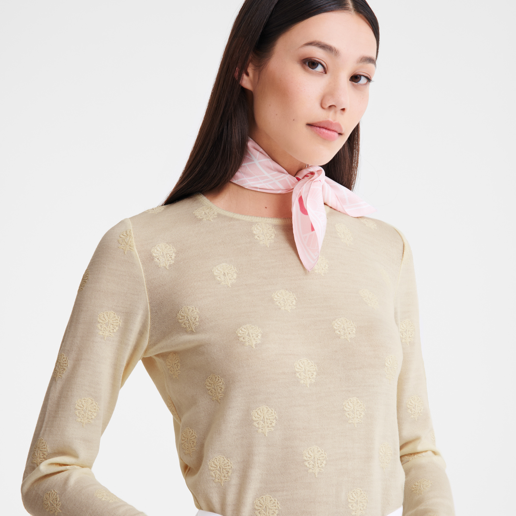 Round neck sweater Ecru - Embroidered knit - 4