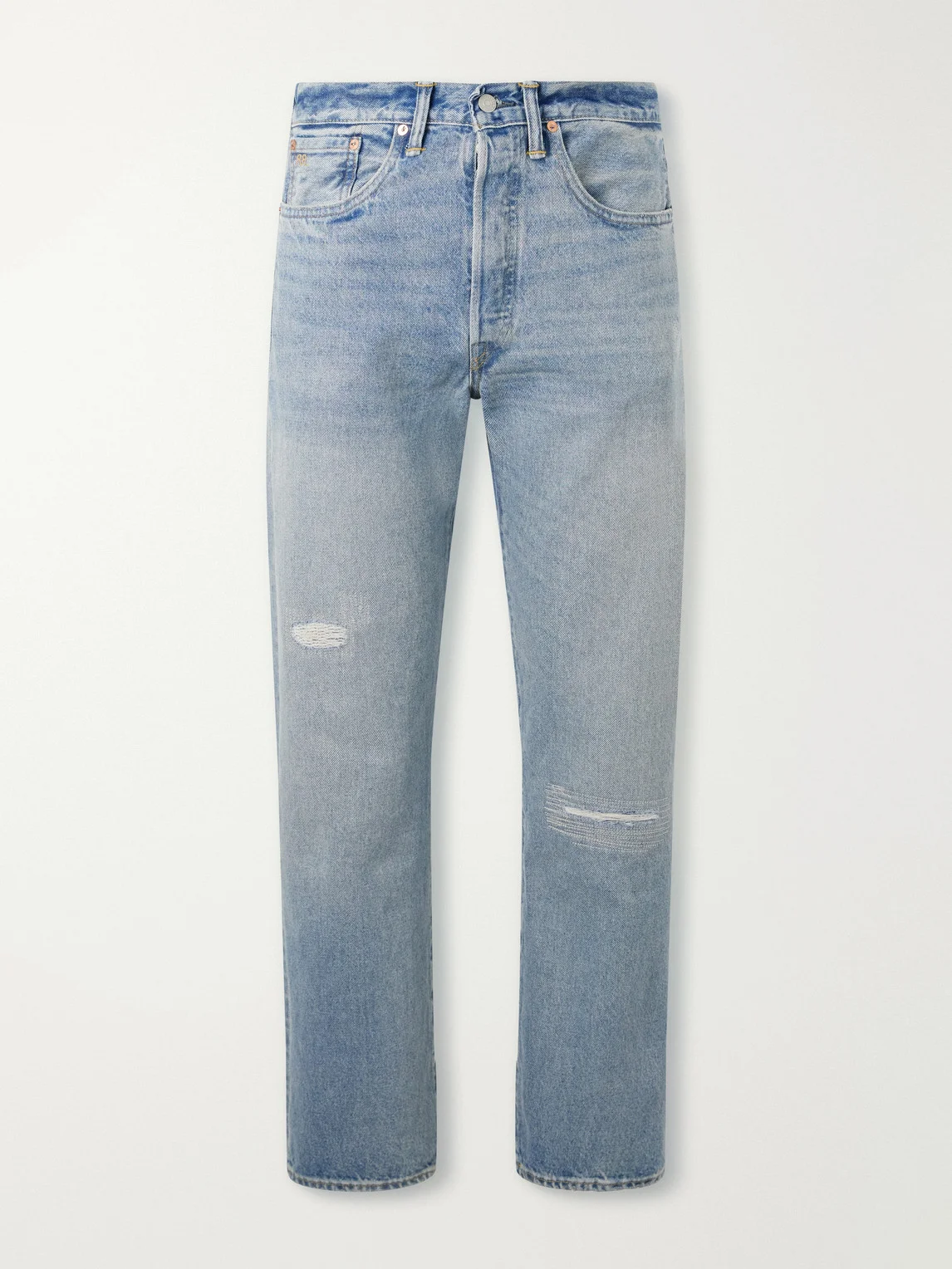 Straight-Leg Logo-Embroidered Distressed Jeans - 1