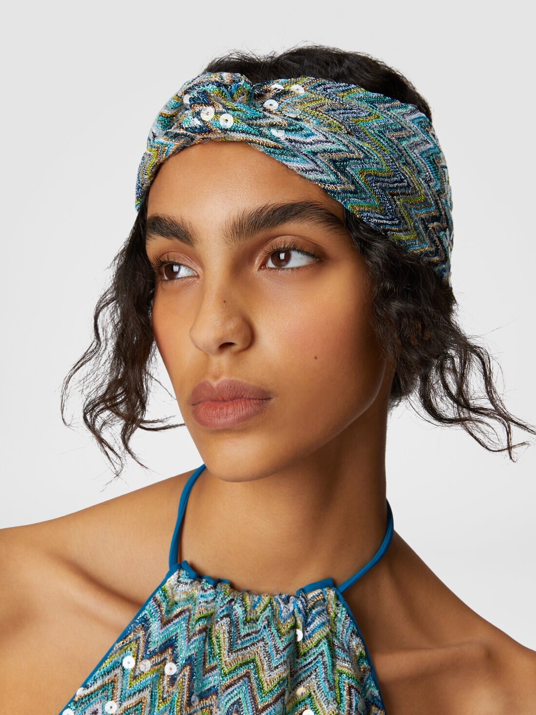 Zig zag lamé viscose headband with sequins - 3