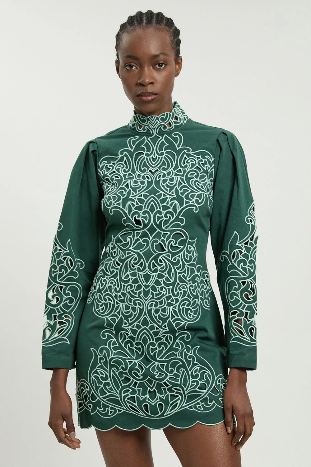Cotton Cutwork Twill Woven Mini Dress - 1