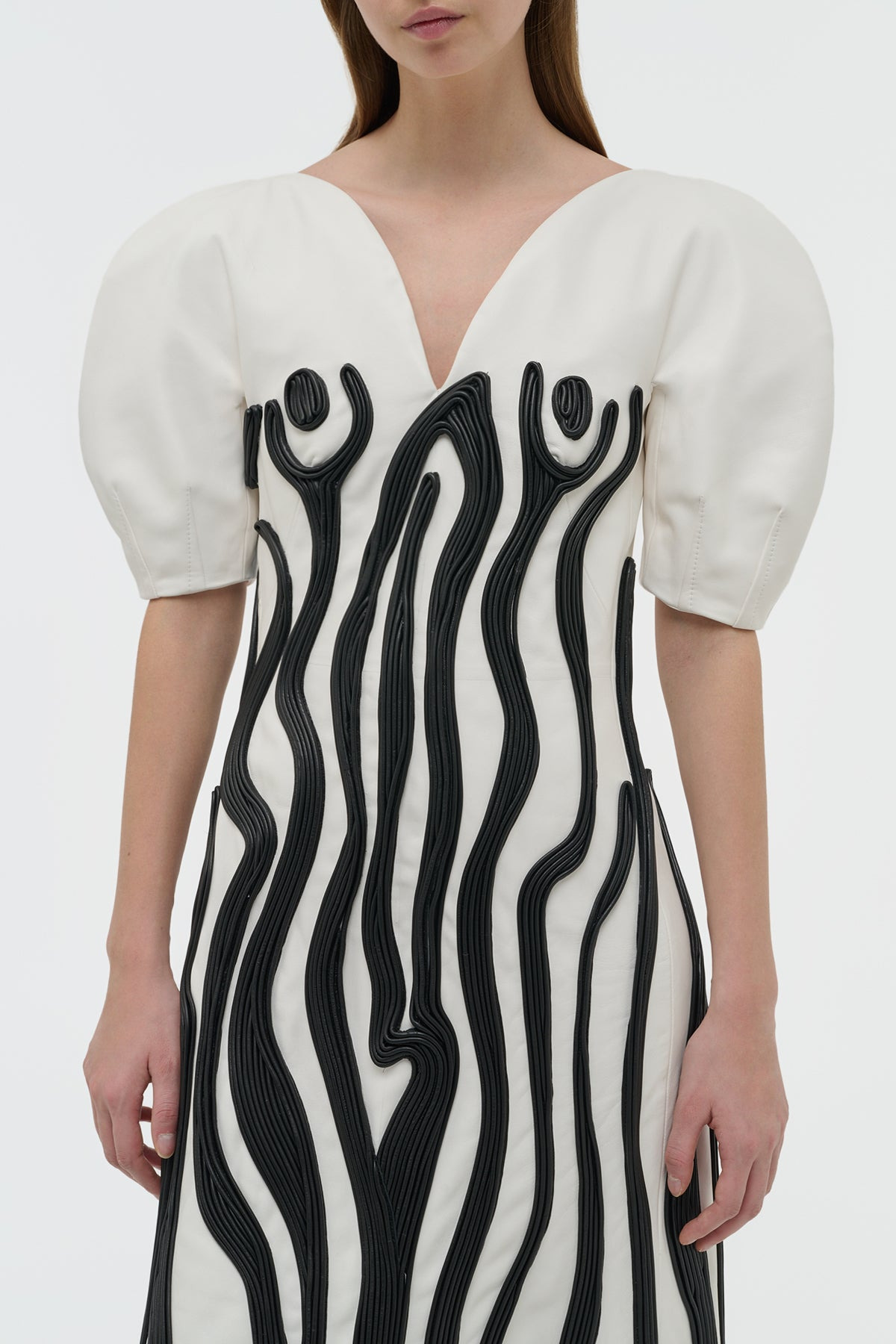 Aphea Dress in White & Black Soft Leather - 3