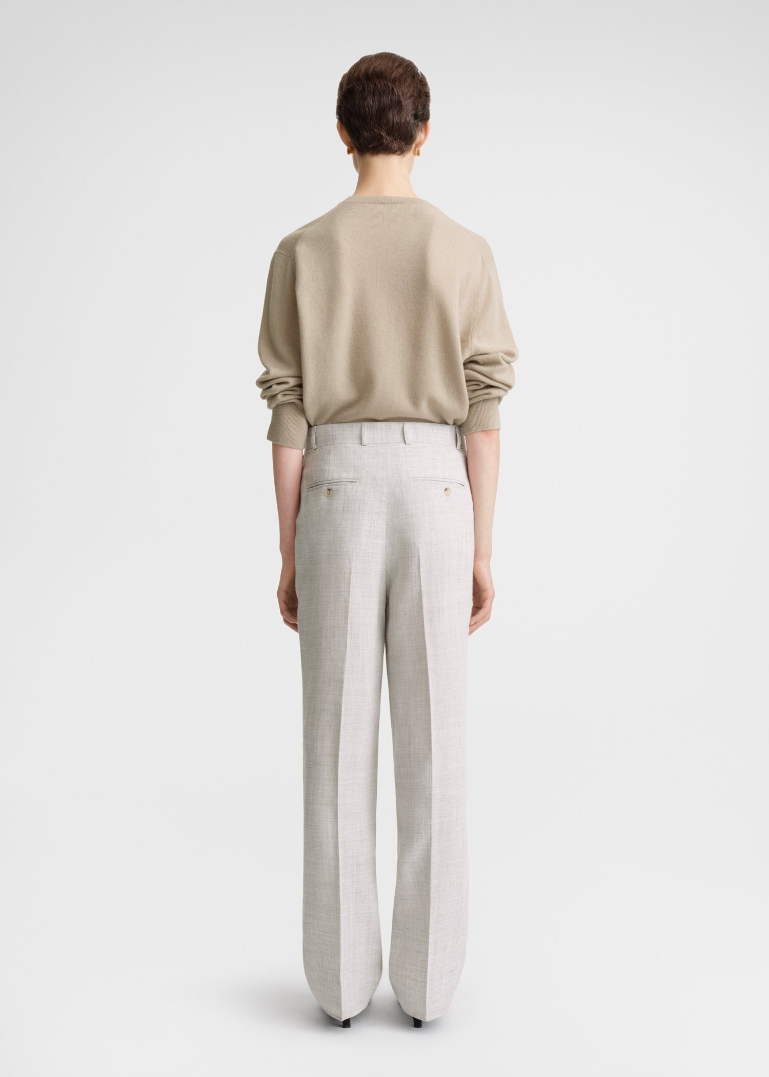 Double-pleated tailored trousers oat melange - 4
