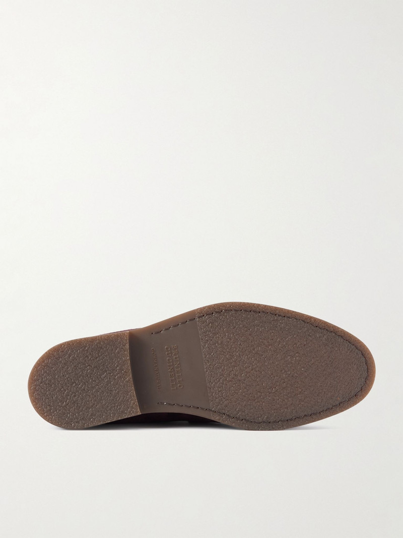 Brunello Cucinelli Waxed-Suede Penny Loafers Burgundy outlook