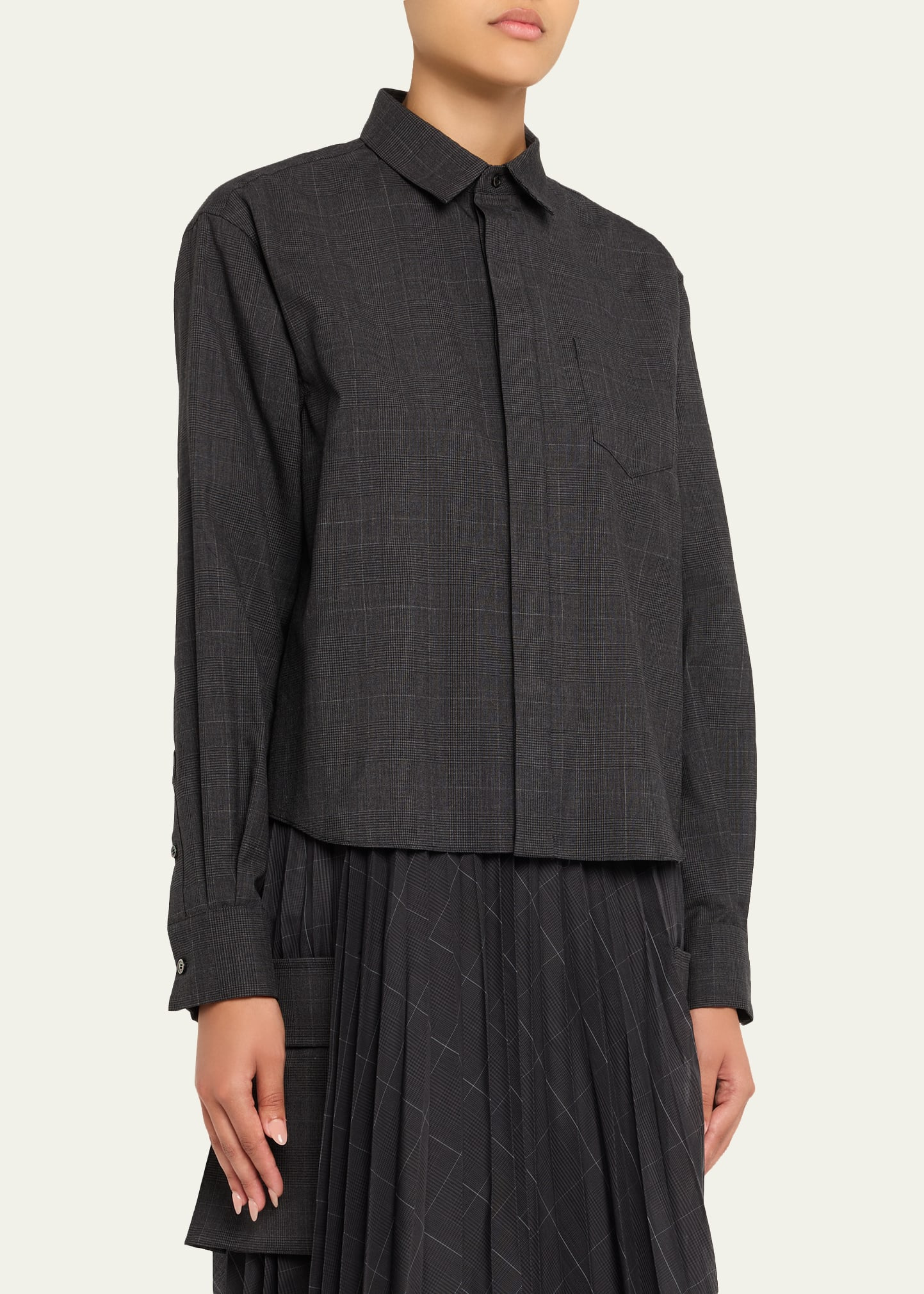 Glen Check Pleated Collared Shirt - 4