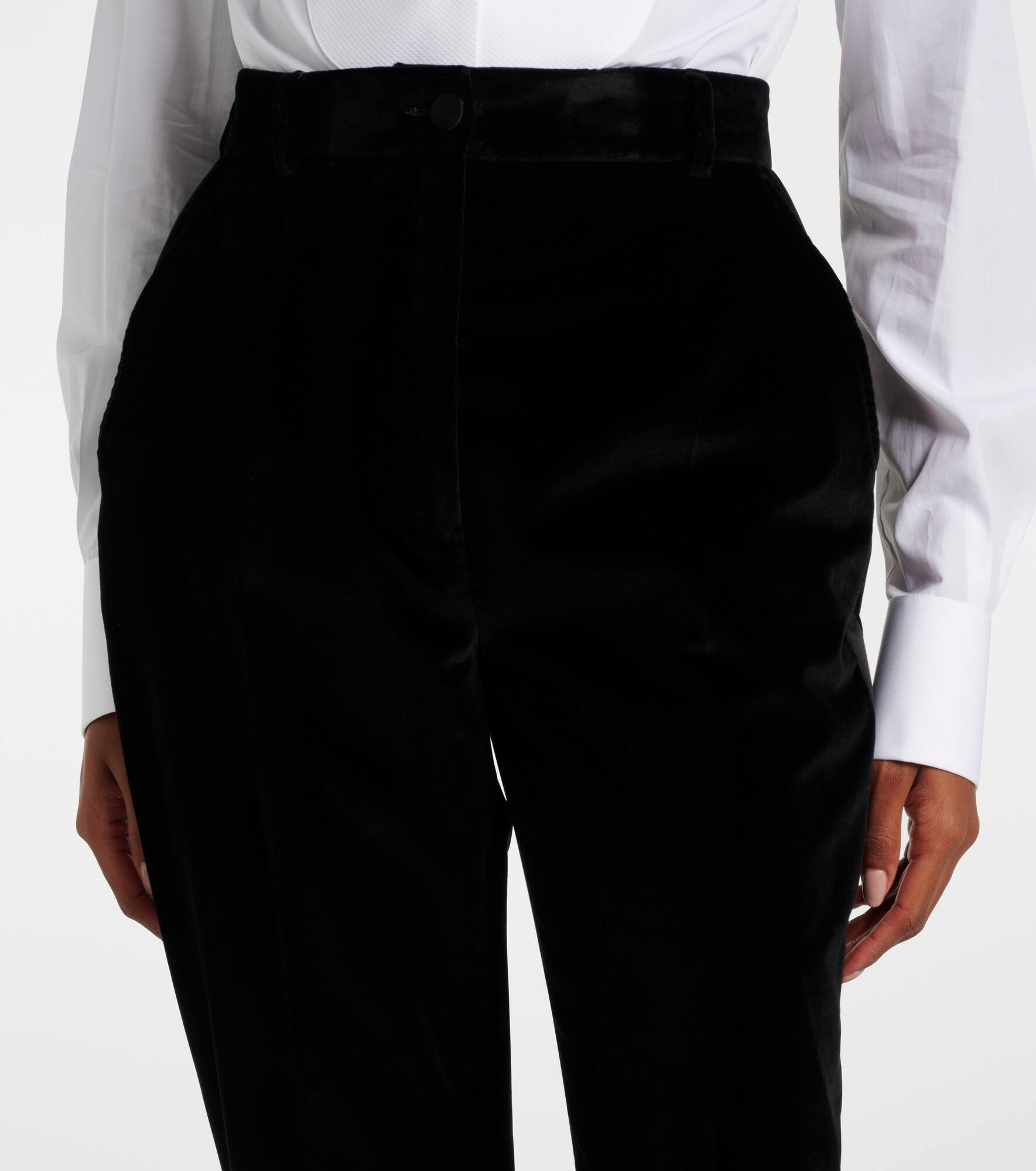 High-rise cotton-blend velvet tuxedo pants - 4
