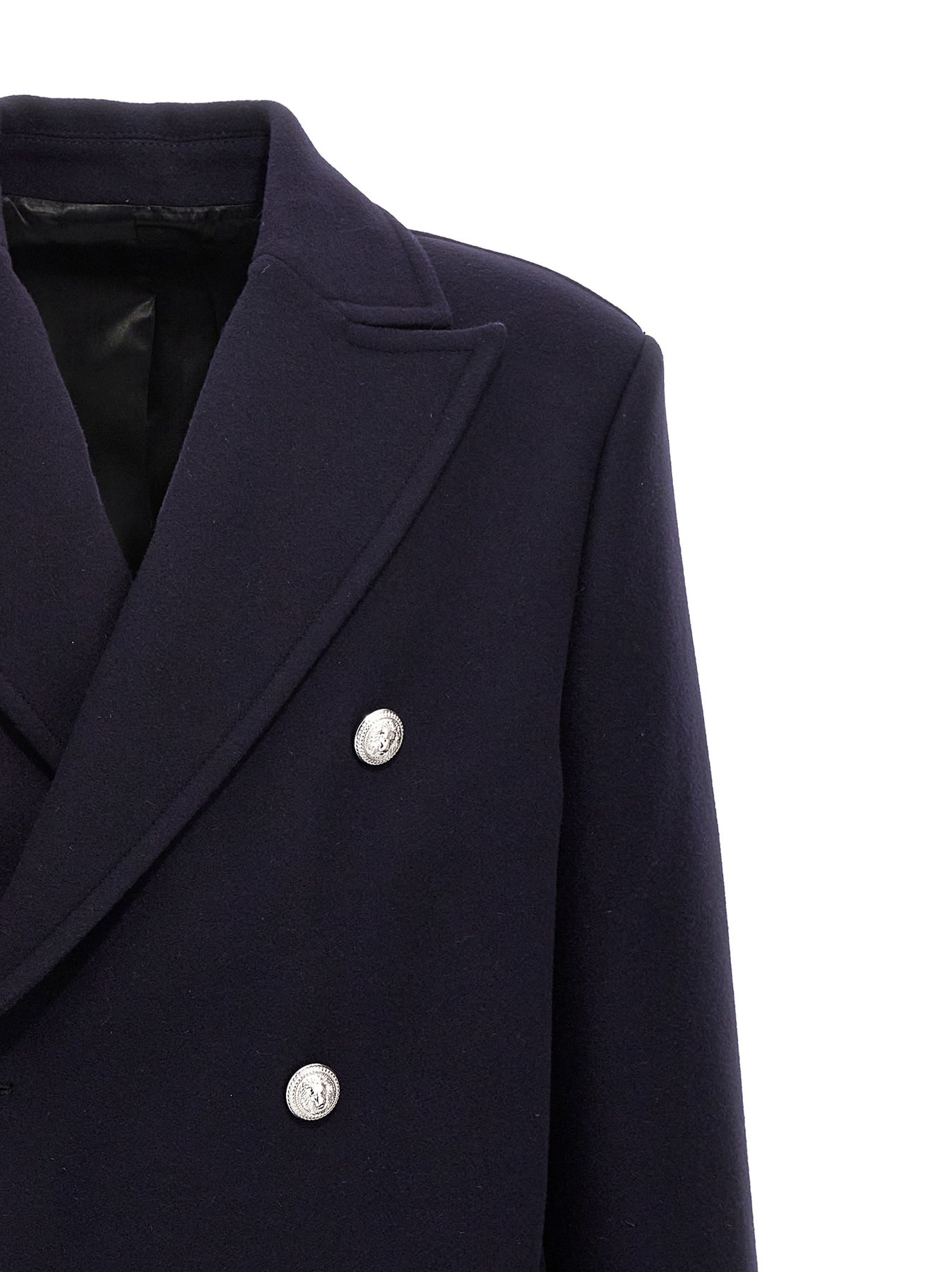 Double-Breasted Coat With Logo Buttons Coats, Trench Coats Blue - 3