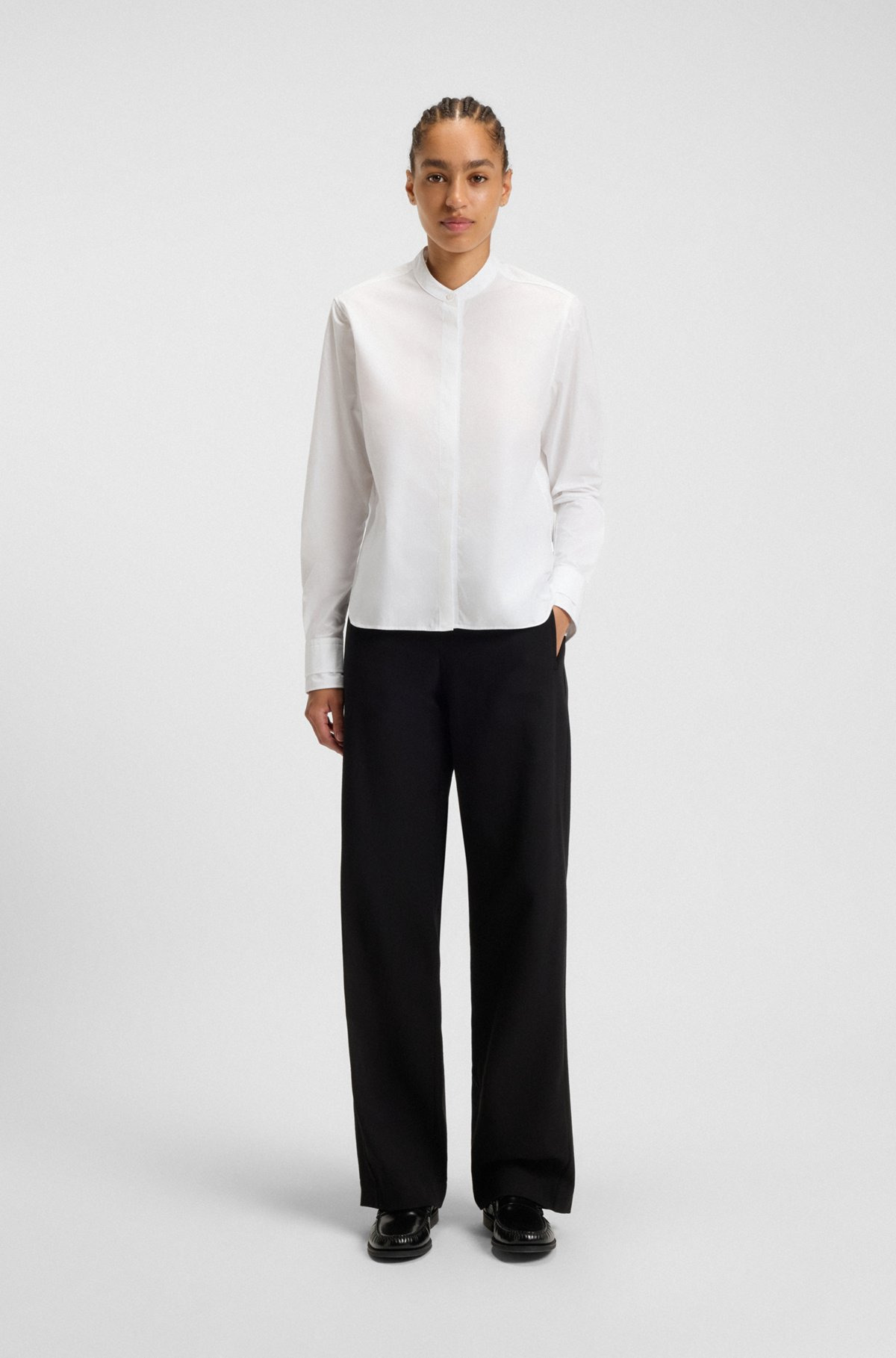 REGULAR-FIT BLOUSE IN COTTON POPLIN WITH CONCEALED PLACKET - 3