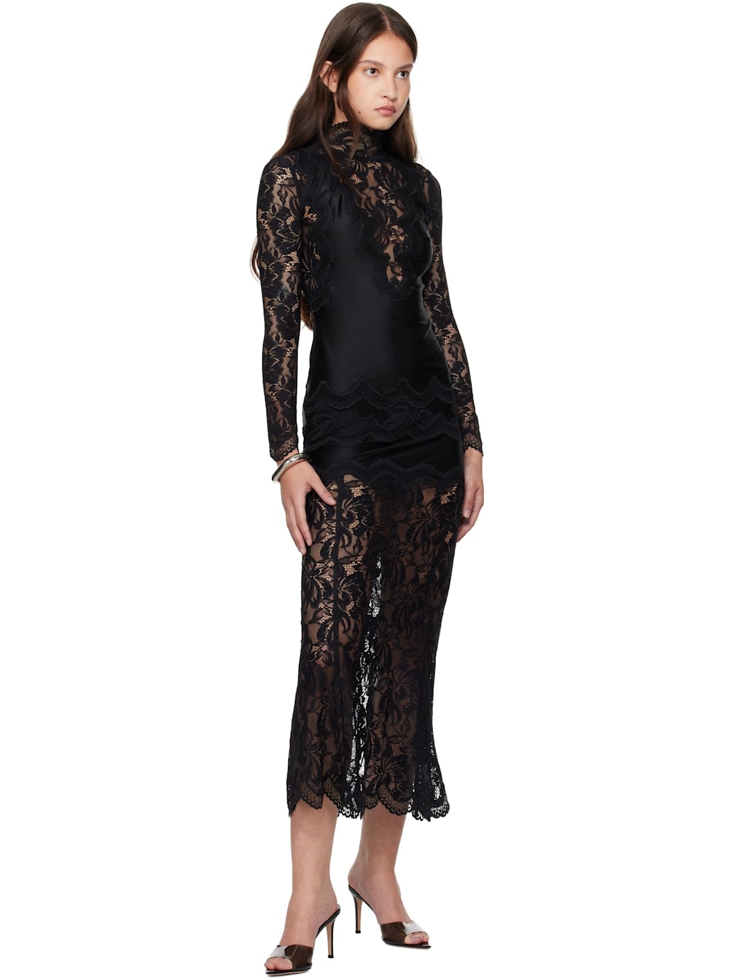 Black Long Lace Maxi Skirt - 4