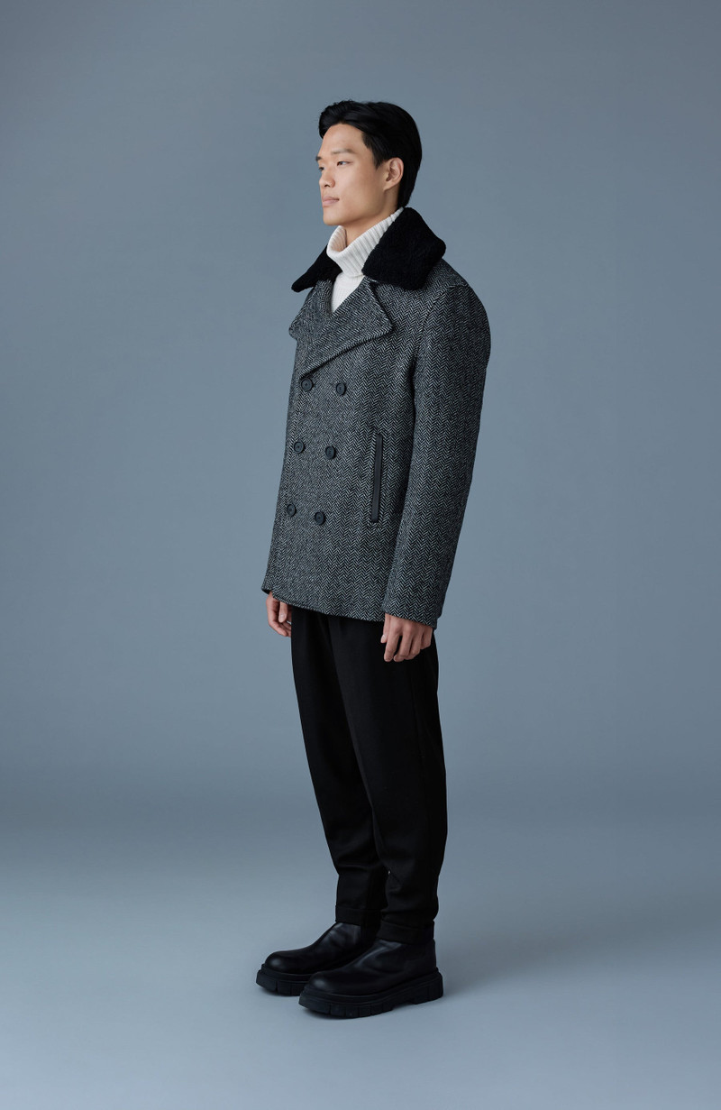 COLE-HB Wool Herringbone jacket with shearling collar 4