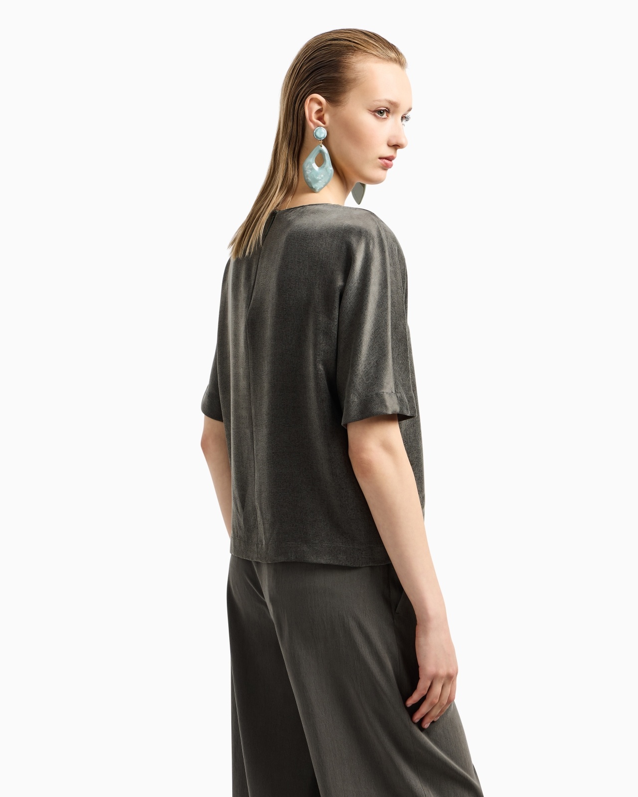 CUPRO AND VISCOSE CREW-NECK BLOUSE - 3