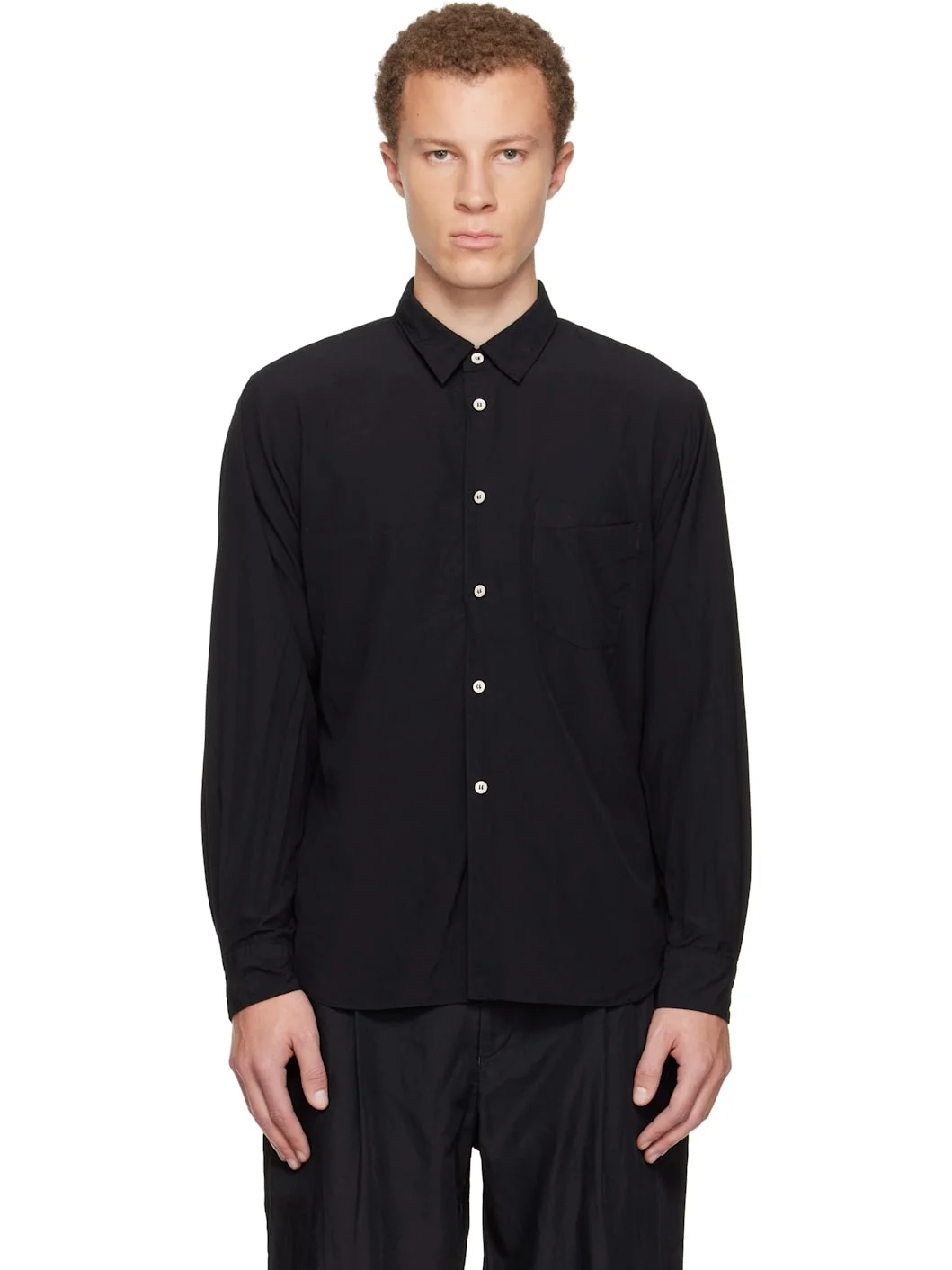Black Polyester Broad Thick Spun Garment Treated Shirt - 1