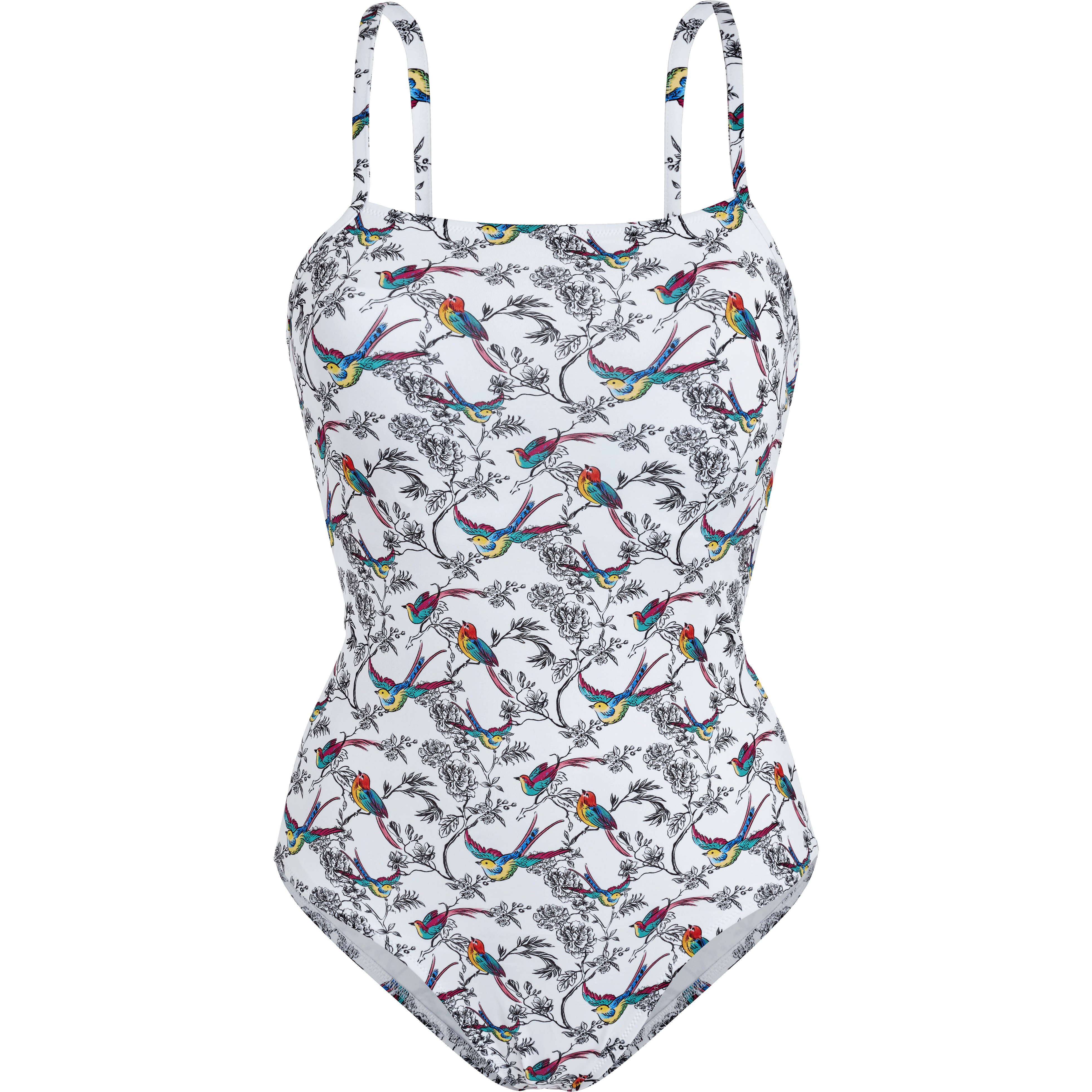 Women Crossed Back Straps One-piece Swimsuit Rainbow Birds - 1