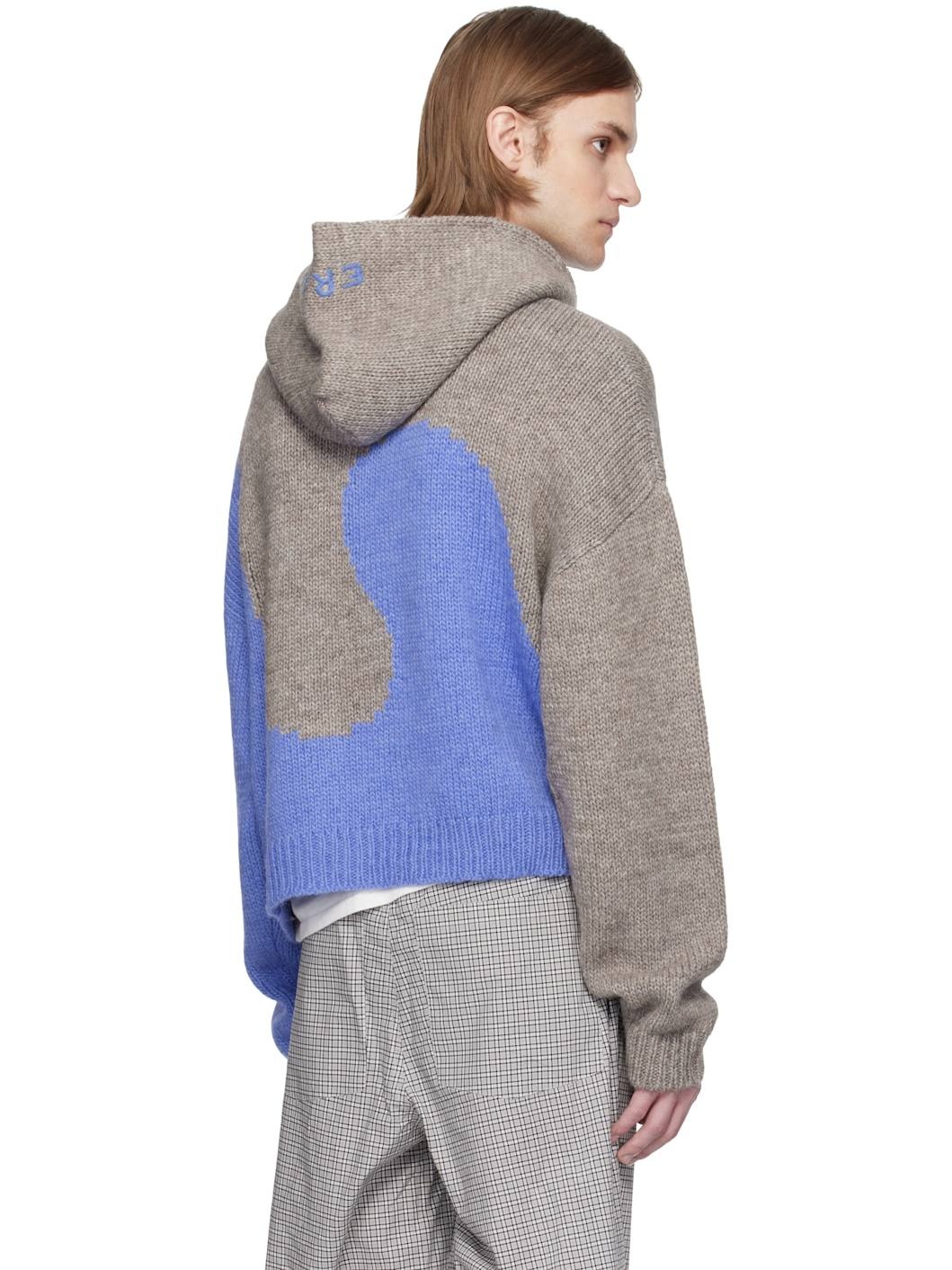 Gray & Blue Bicolor Swirl Knit Hoodie - 3