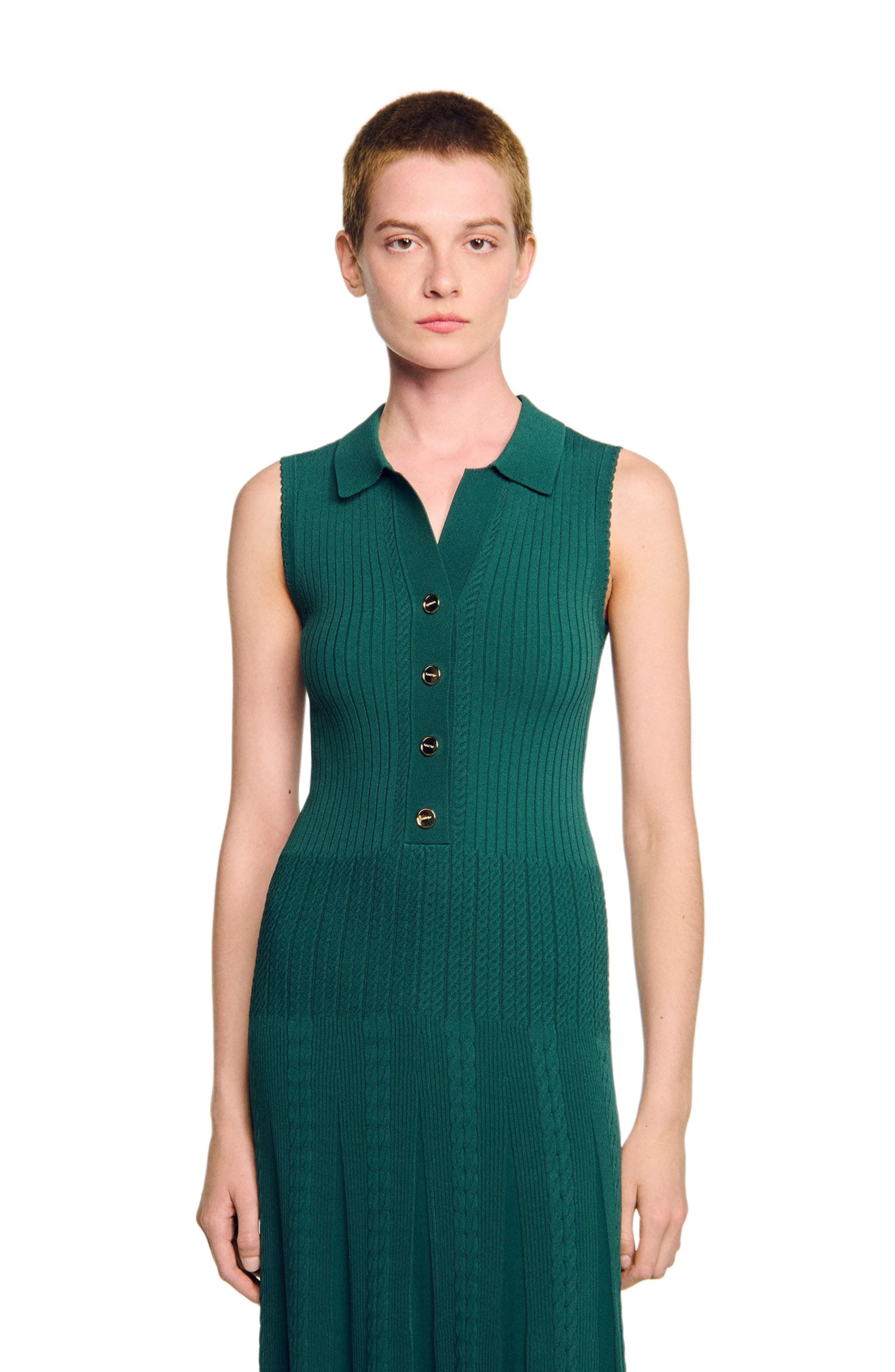 SANDRO Knit dress with polo neck in Dark Green at Nordstrom - 3