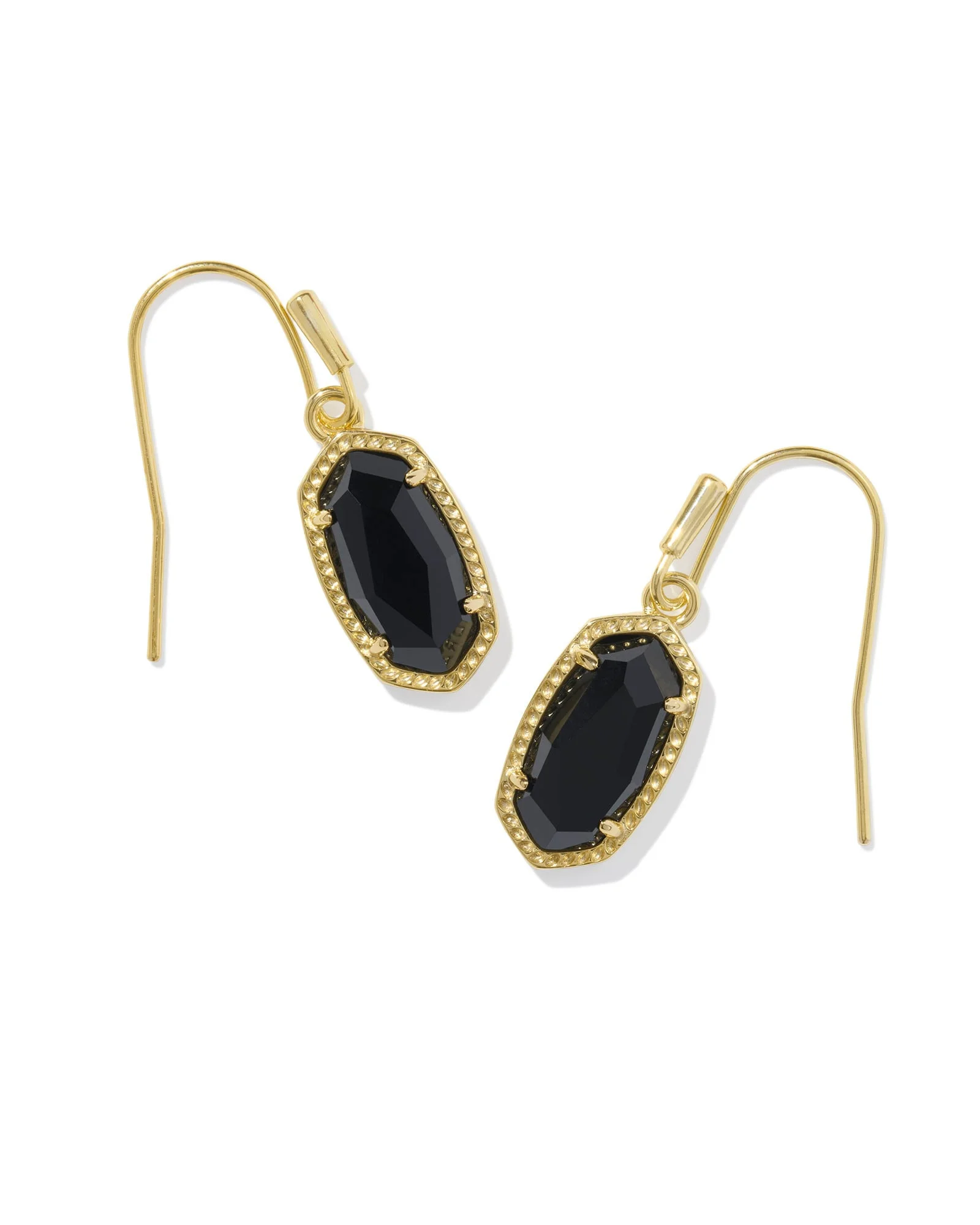 Lee Gold Drop Earrings in Black Opaque Glass - 1