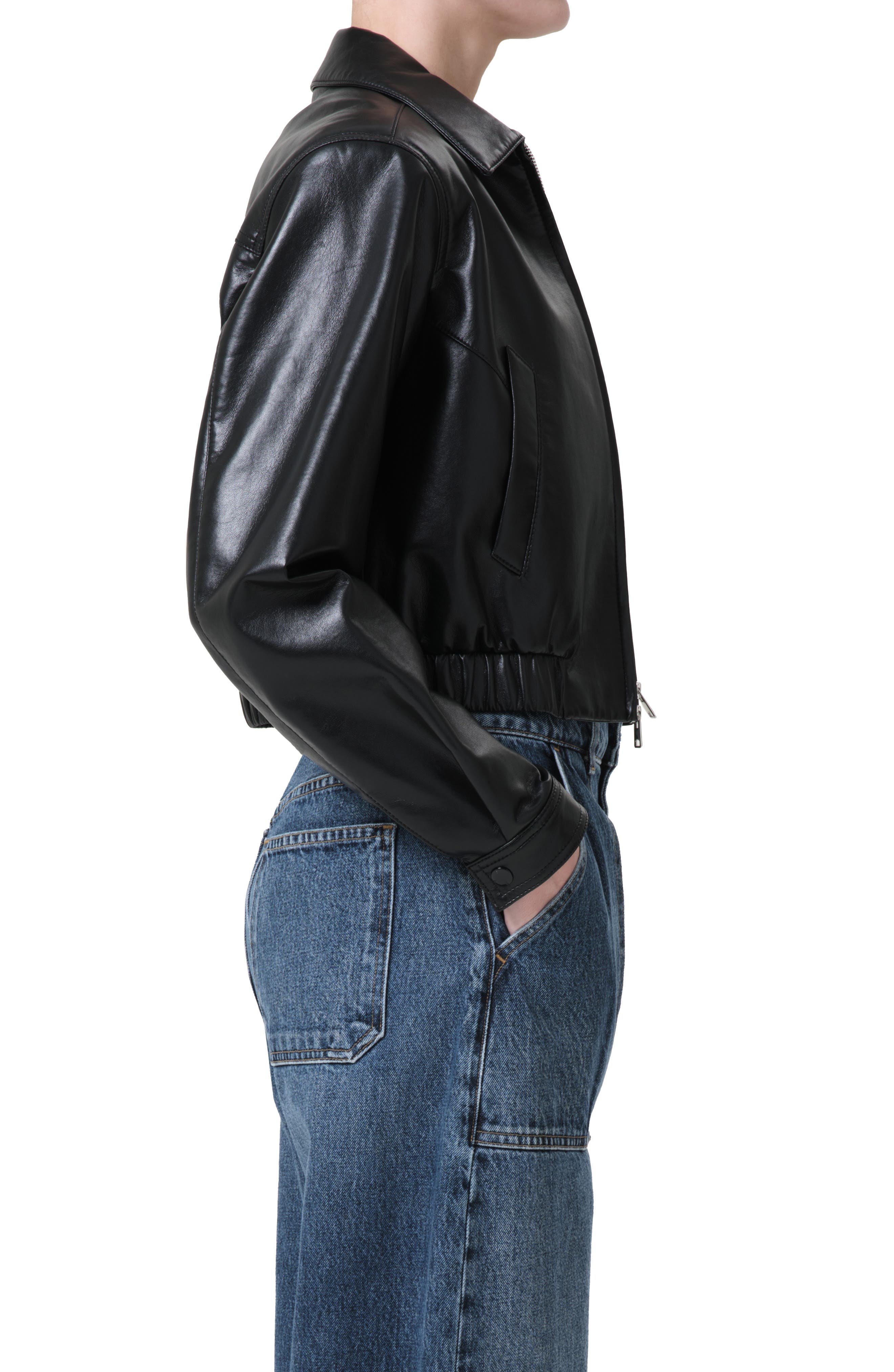 AGOLDE Essie Recycled Leather Crop Jacket in Black at Nordstrom - 3