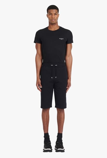 Black cotton shorts with white Balmain Paris logo print - 4