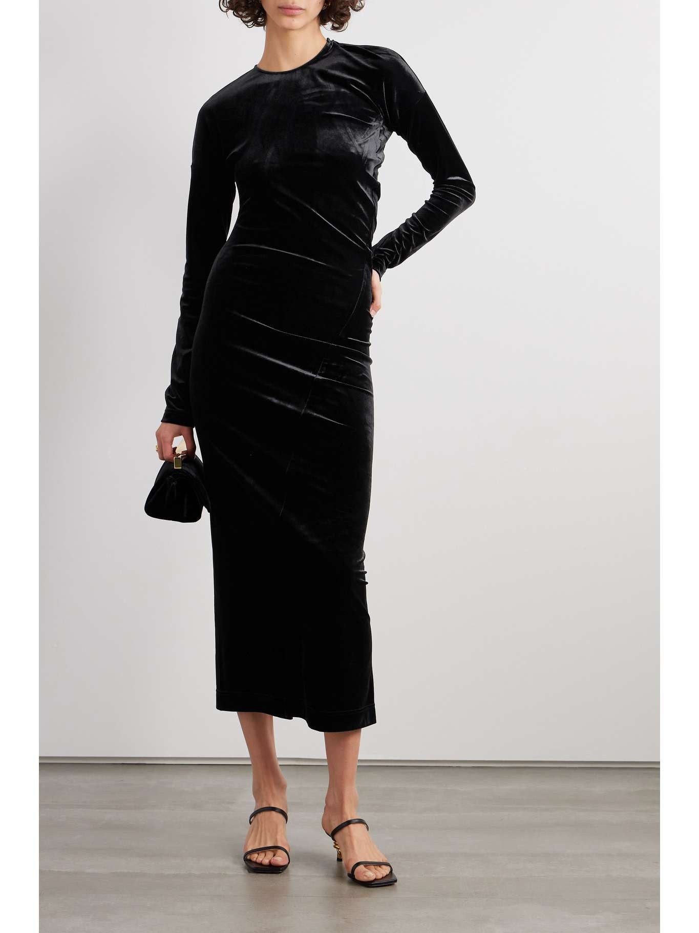 Totême Gathered stretch-velvet midi dress, netaporter