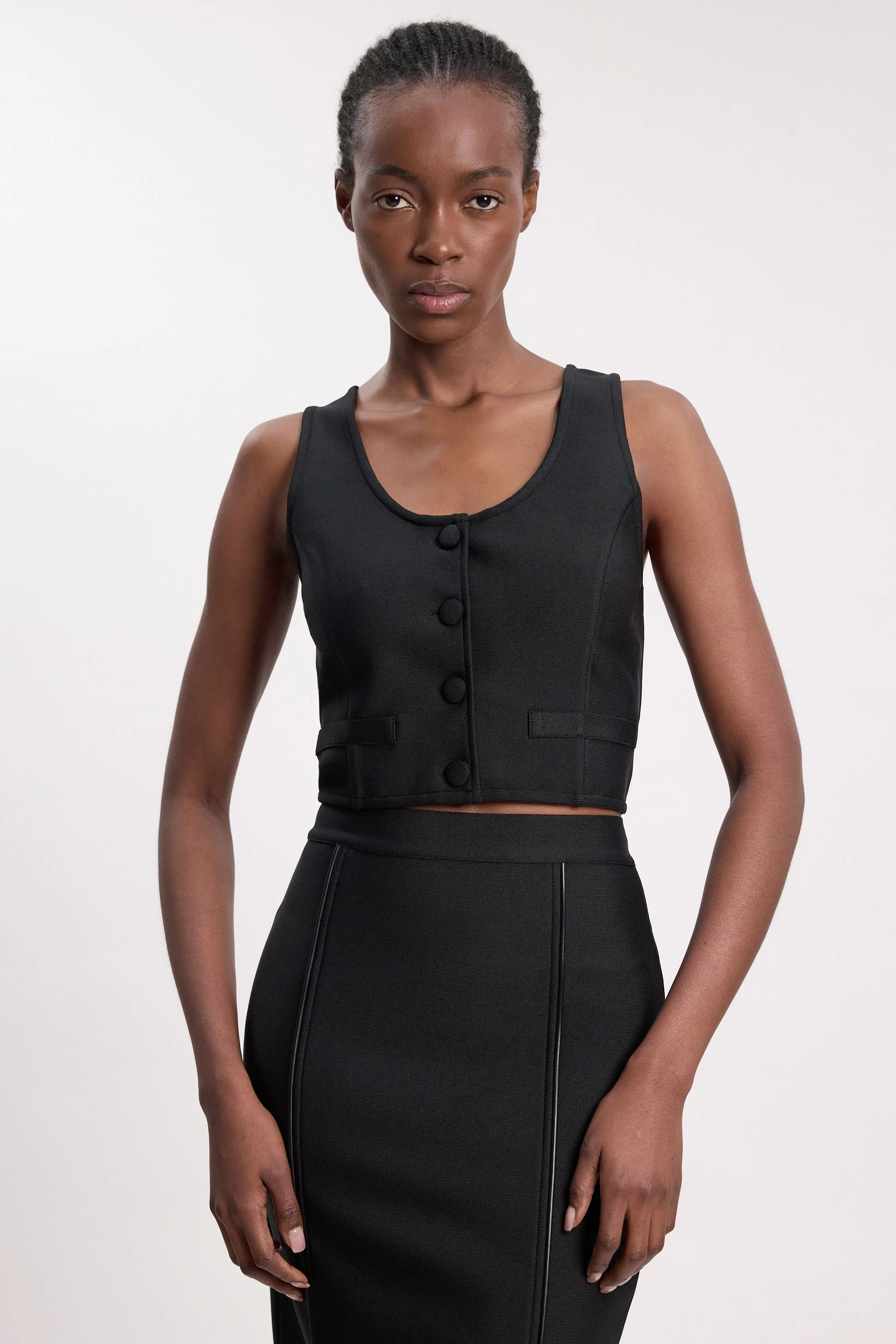 Bandage Button Detail Scoop Neck Top - 1
