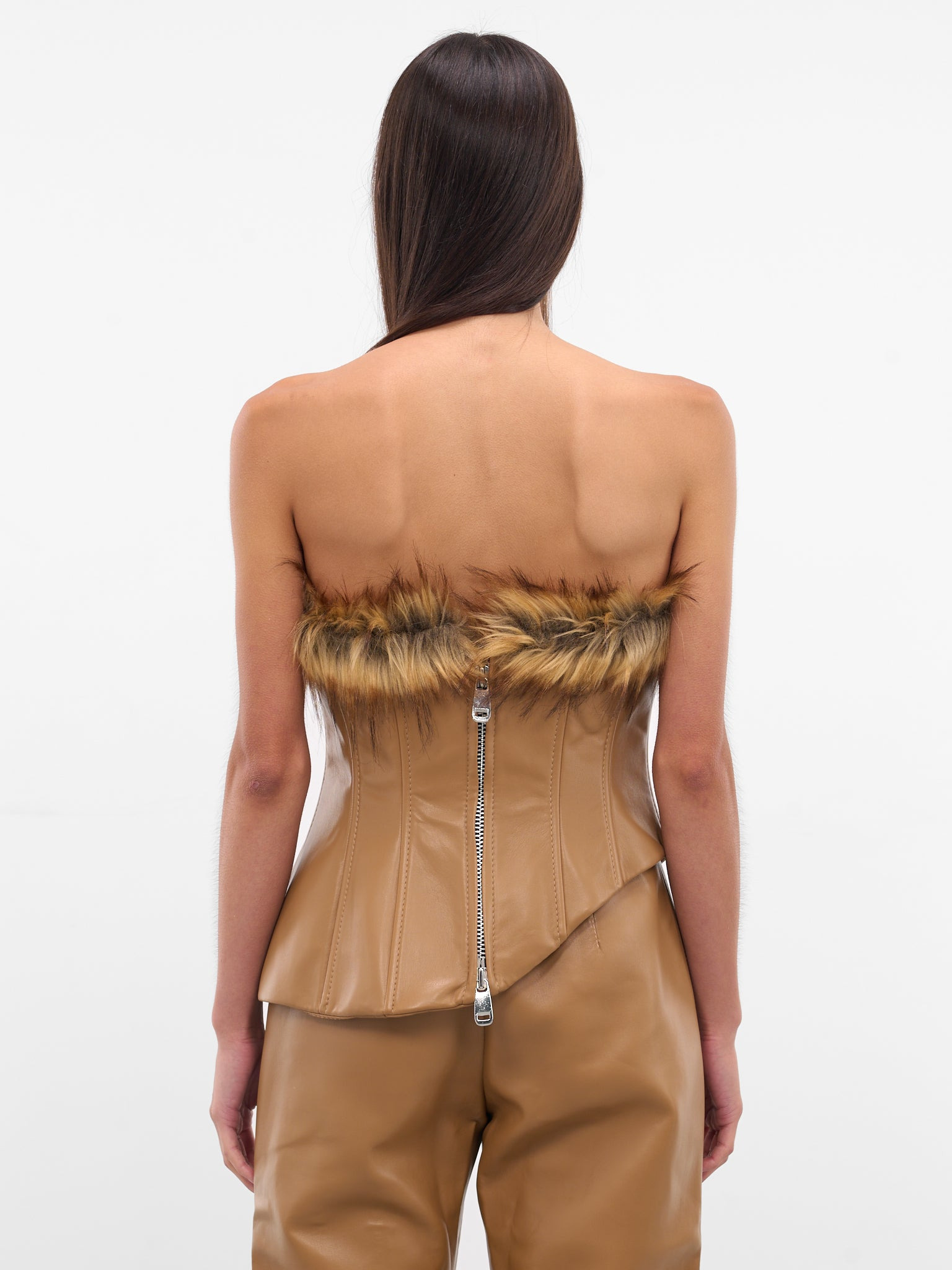 Beige Vegan Leather Fur Corset - 3