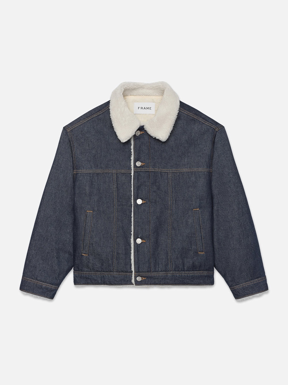 Oversized Shearling Denim Jacket in Fort Bay - 1