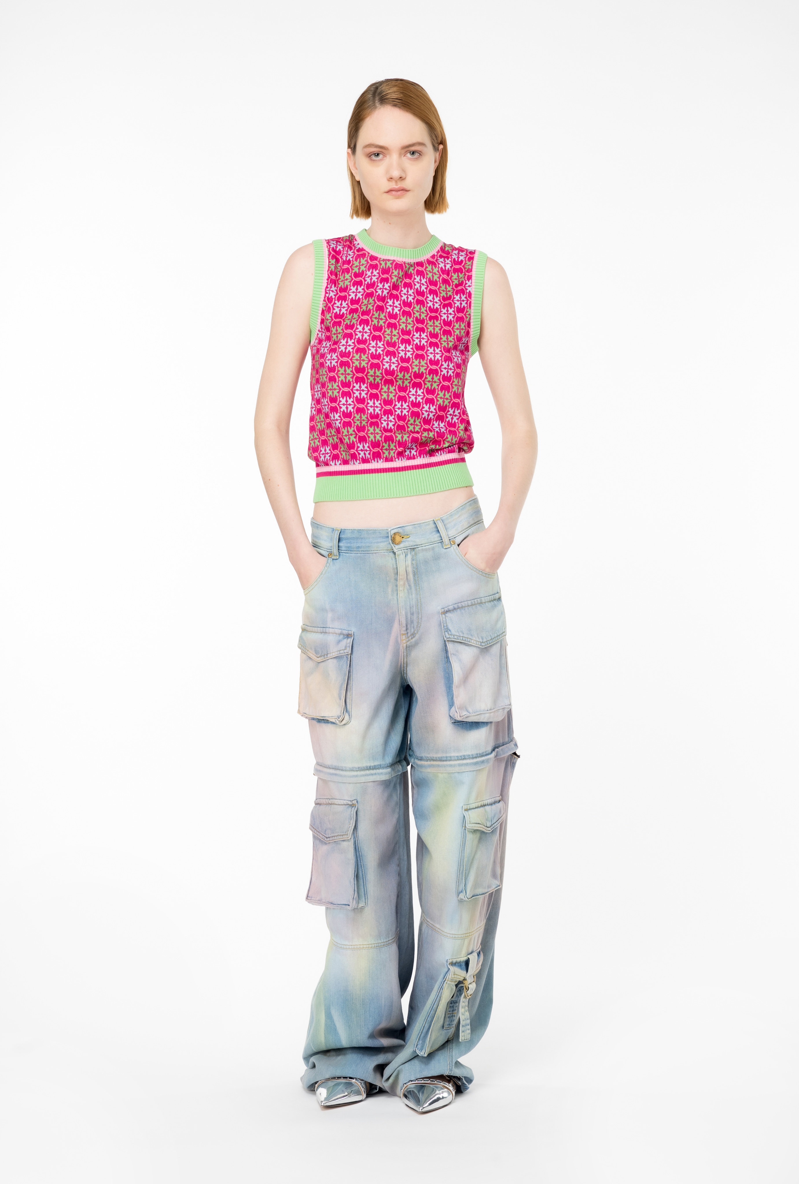 SLEEVELESS KNIT TOP WITH MULTICOLOUR MONOGRAM - 3