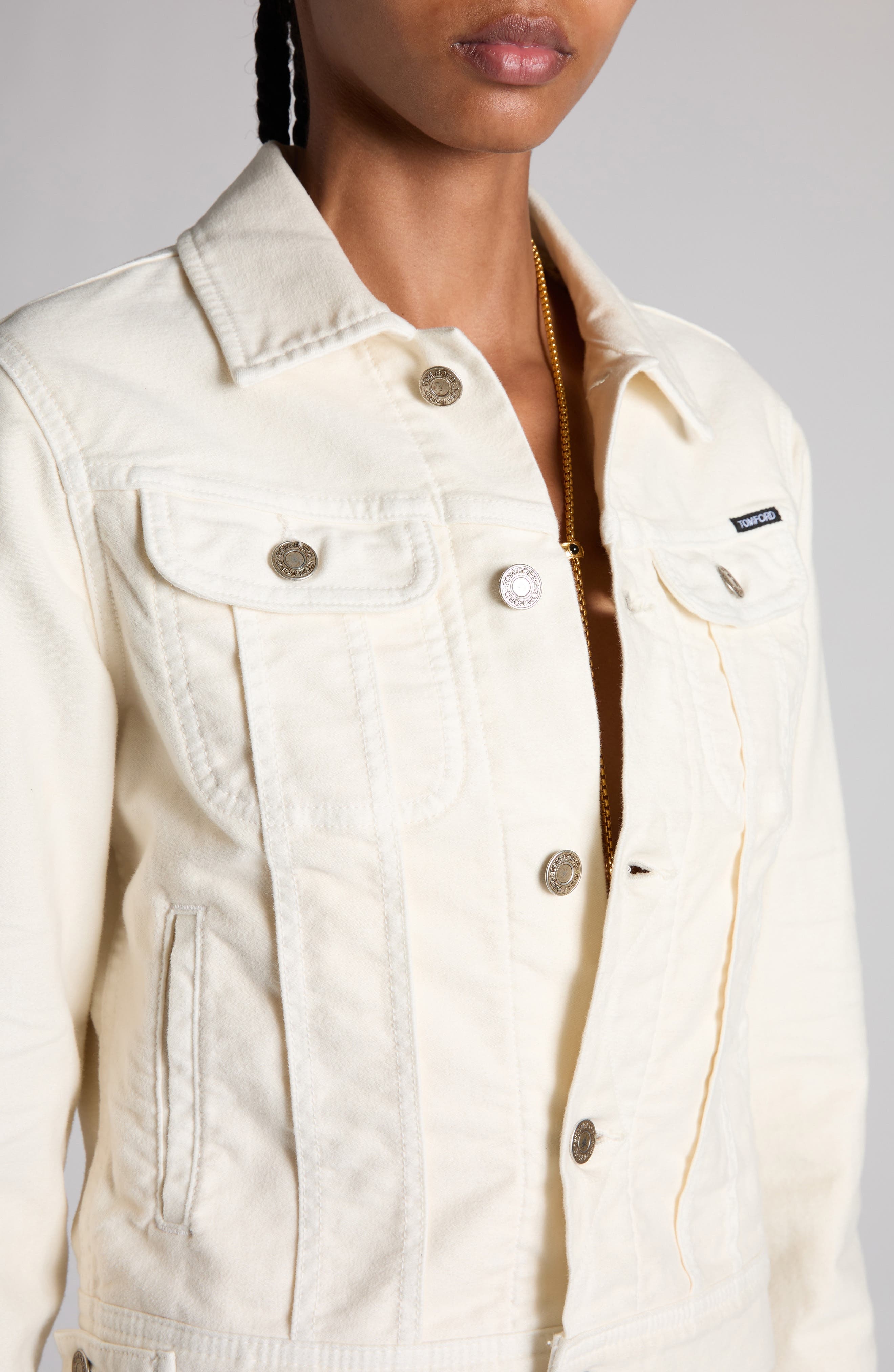 TOM FORD Moleskin Denim Trucker Jacket in Off White at Nordstrom - 5