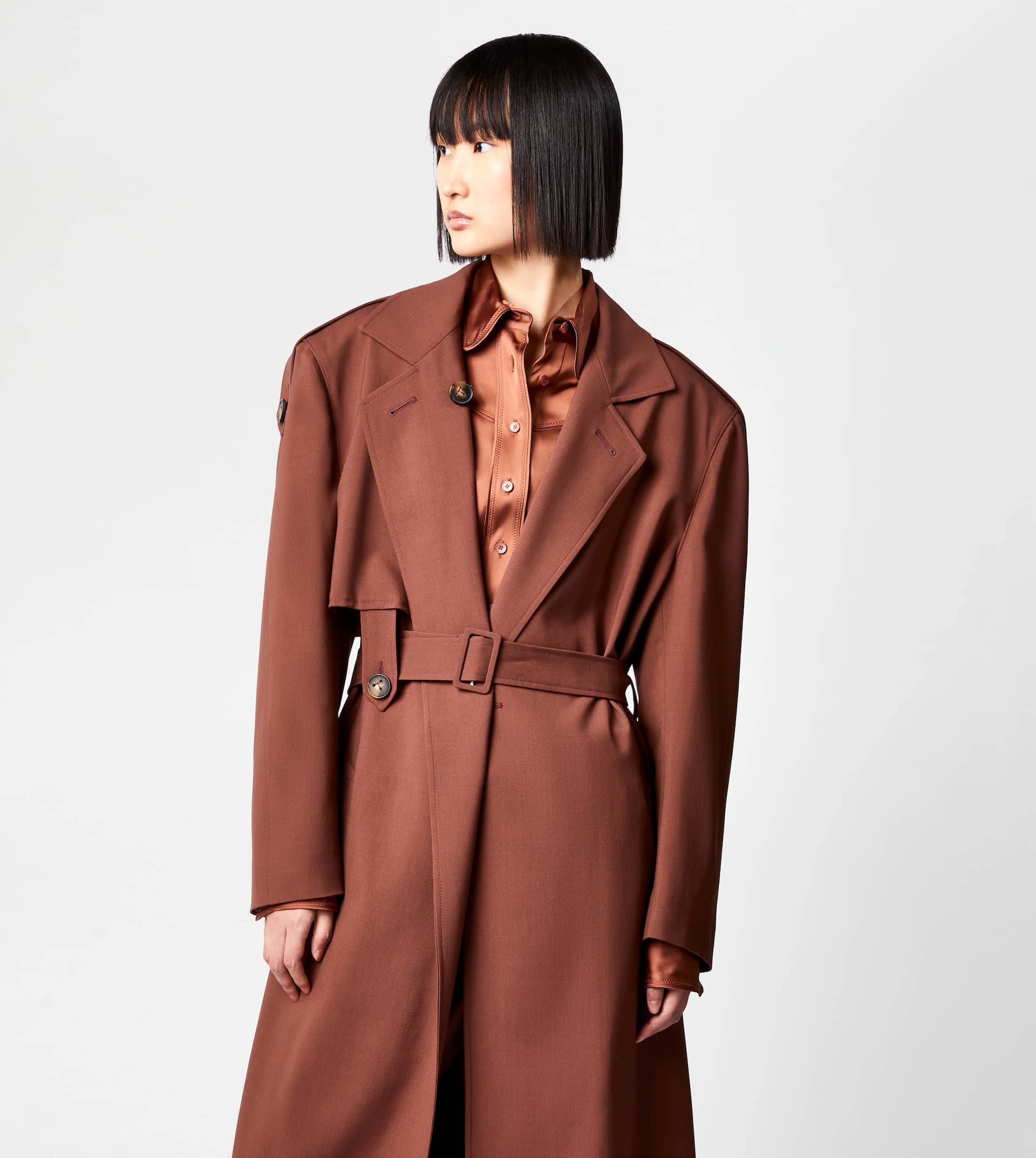 OVERSIZE TRENCH COAT IN WOOL - BROWN - 7