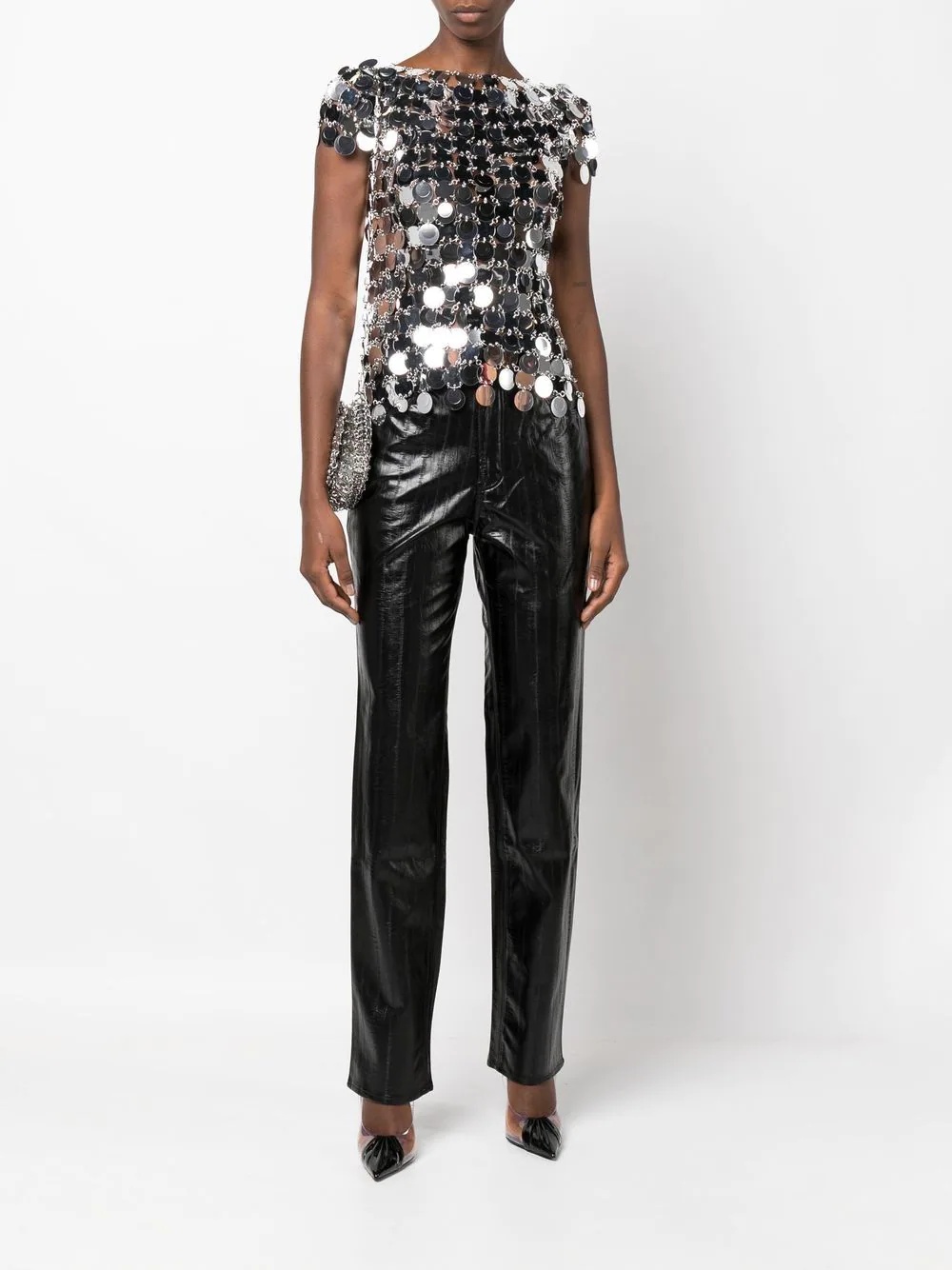 metallic-disks short-sleeved top - 2