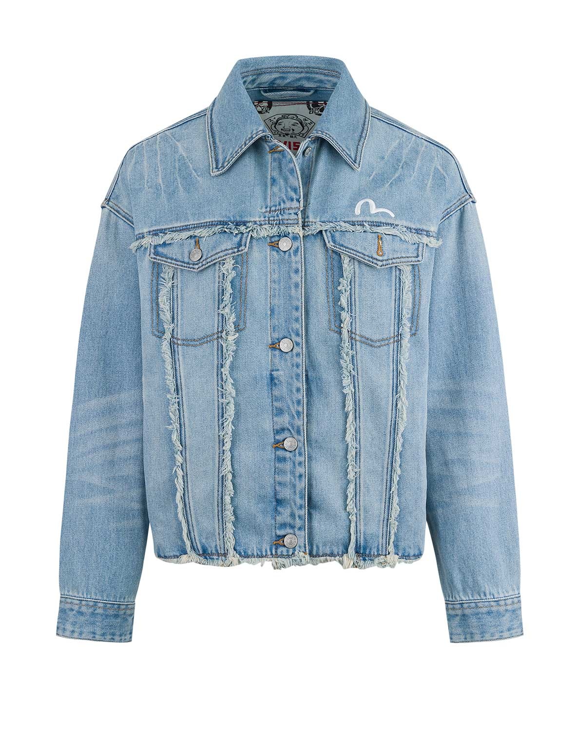 Deconstructed Logo and Seagull Embroidery Oversized Denim Jacket - 12