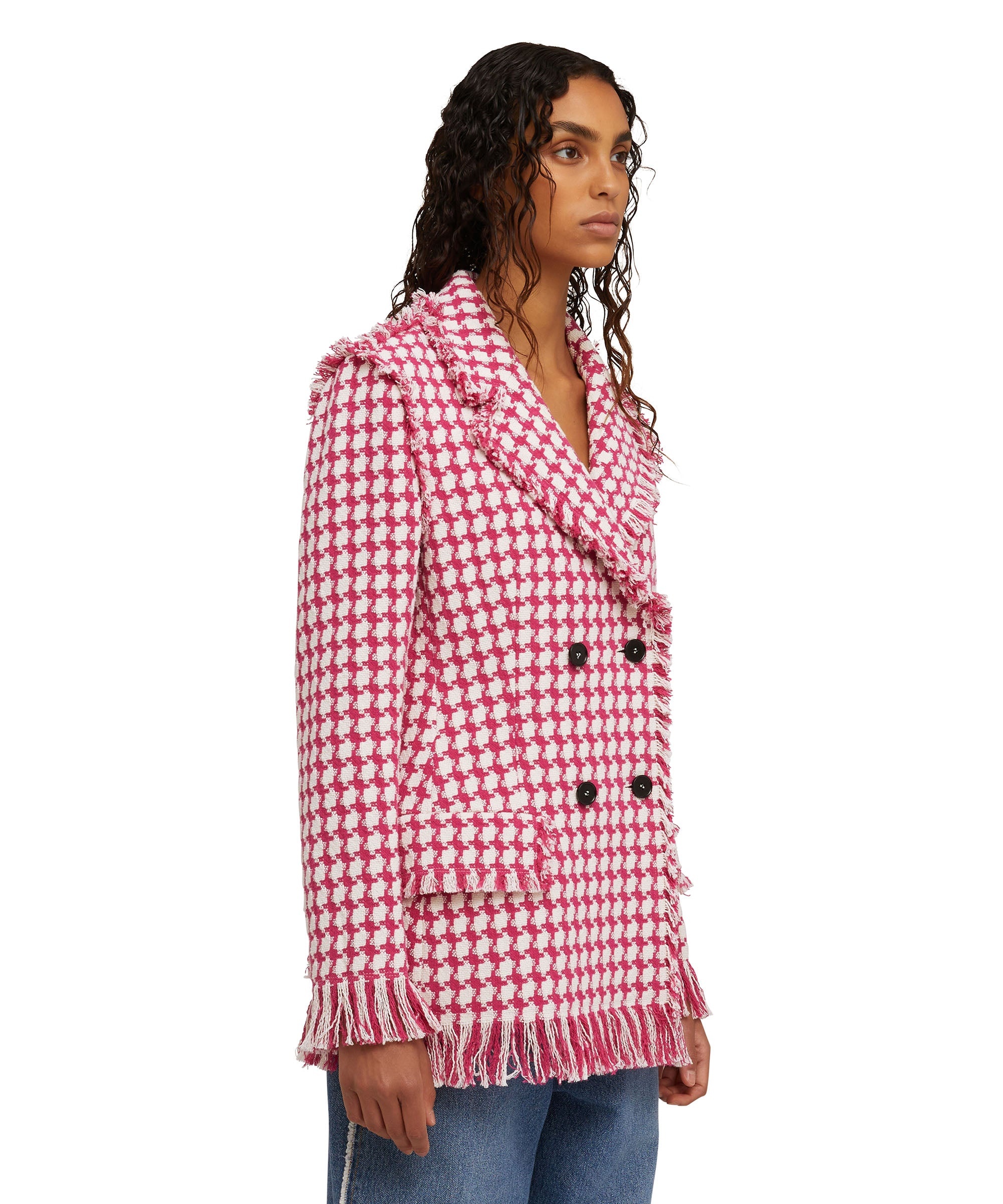 Double-breasted houndstooth blazer with lapel collar - 4