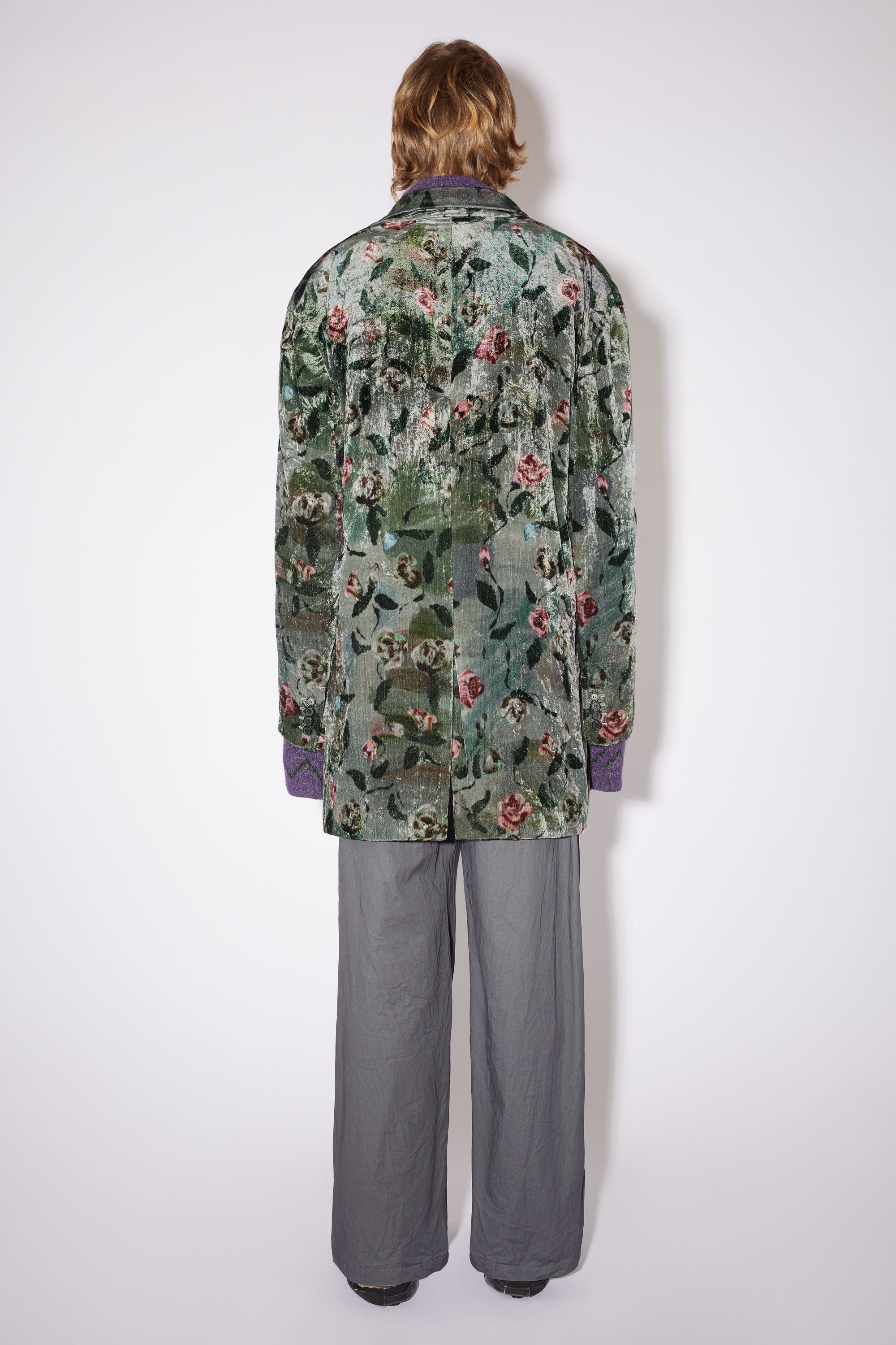 Single-breasted velvet suit jacket - Dusty green - 3