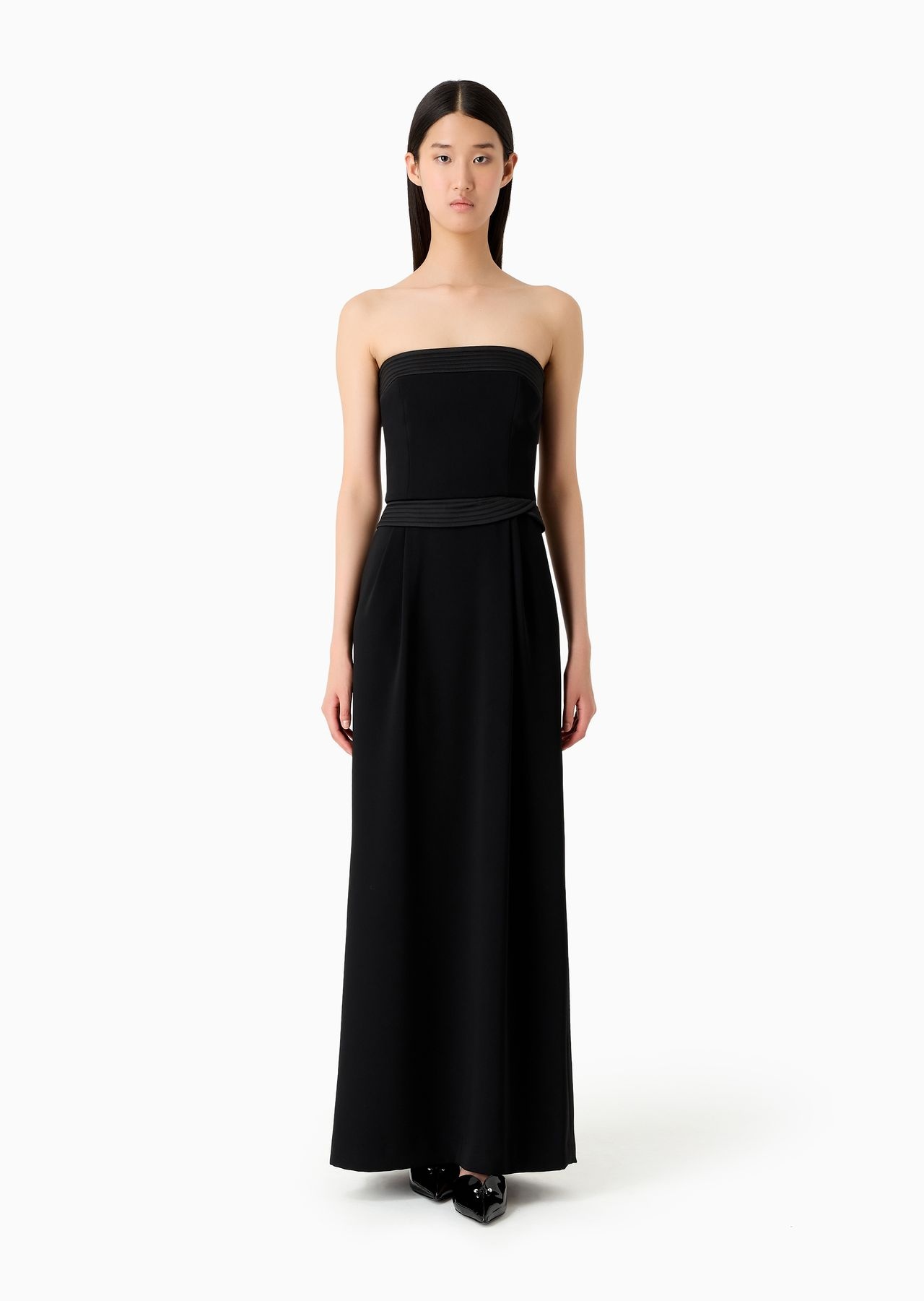 Strapless long dress in technical crêpe with quilted details - 2