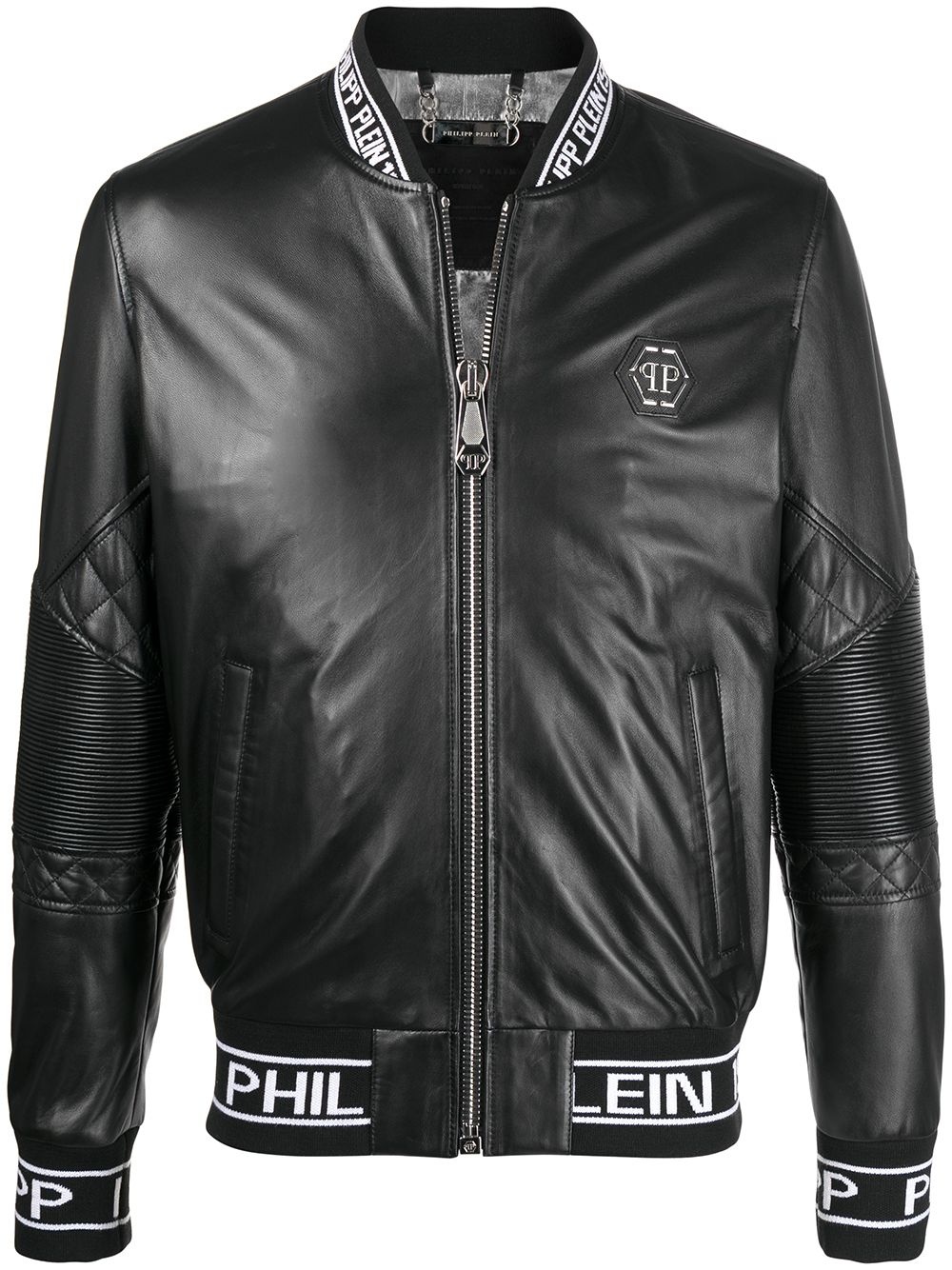 leather jacket with logo elastic - 1