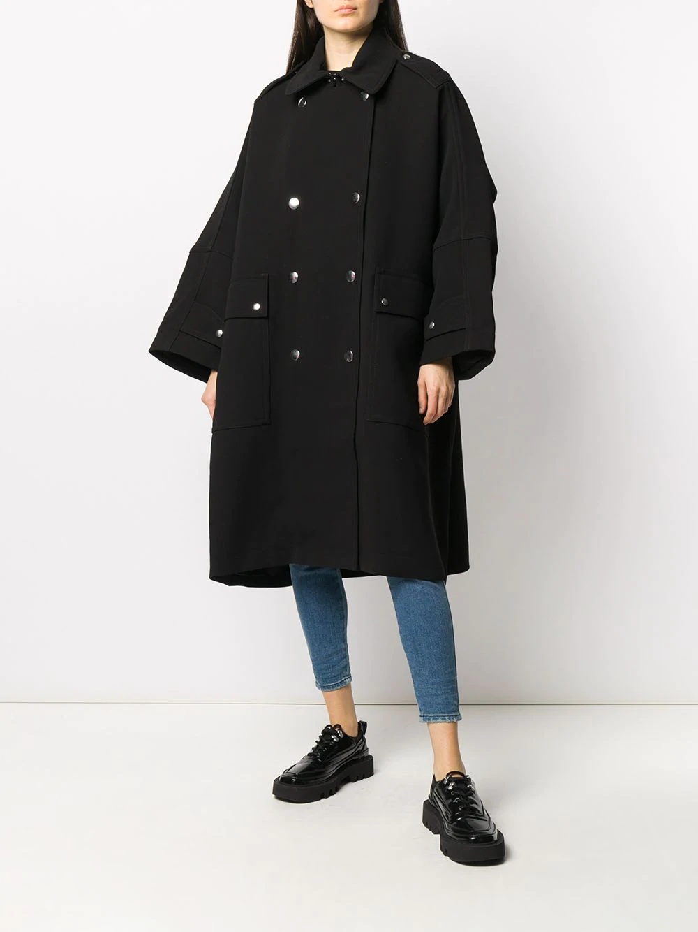 bonded crepe oversized trench coat - 3