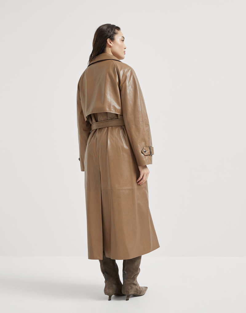Brunello Cucinelli Polished nappa leather trench with shiny cuff details outlook