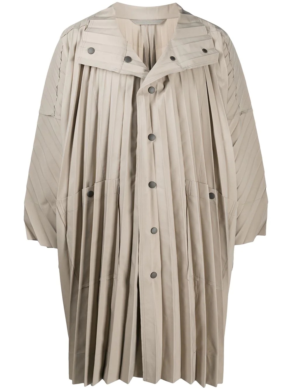 pleated funnel-neck coat - 6