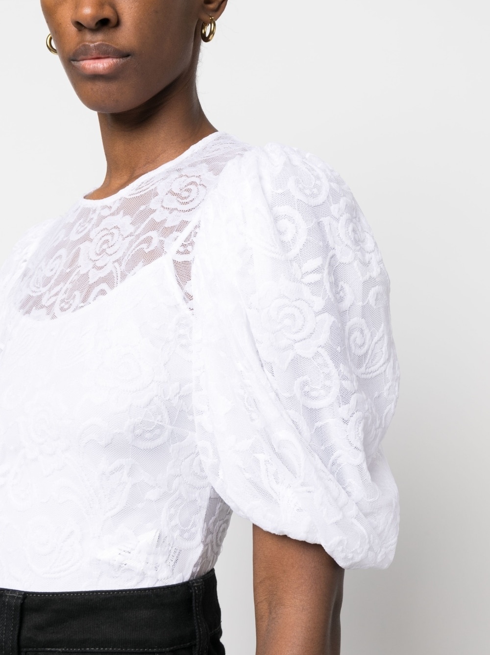 floral-lace puff-sleeve top - 5