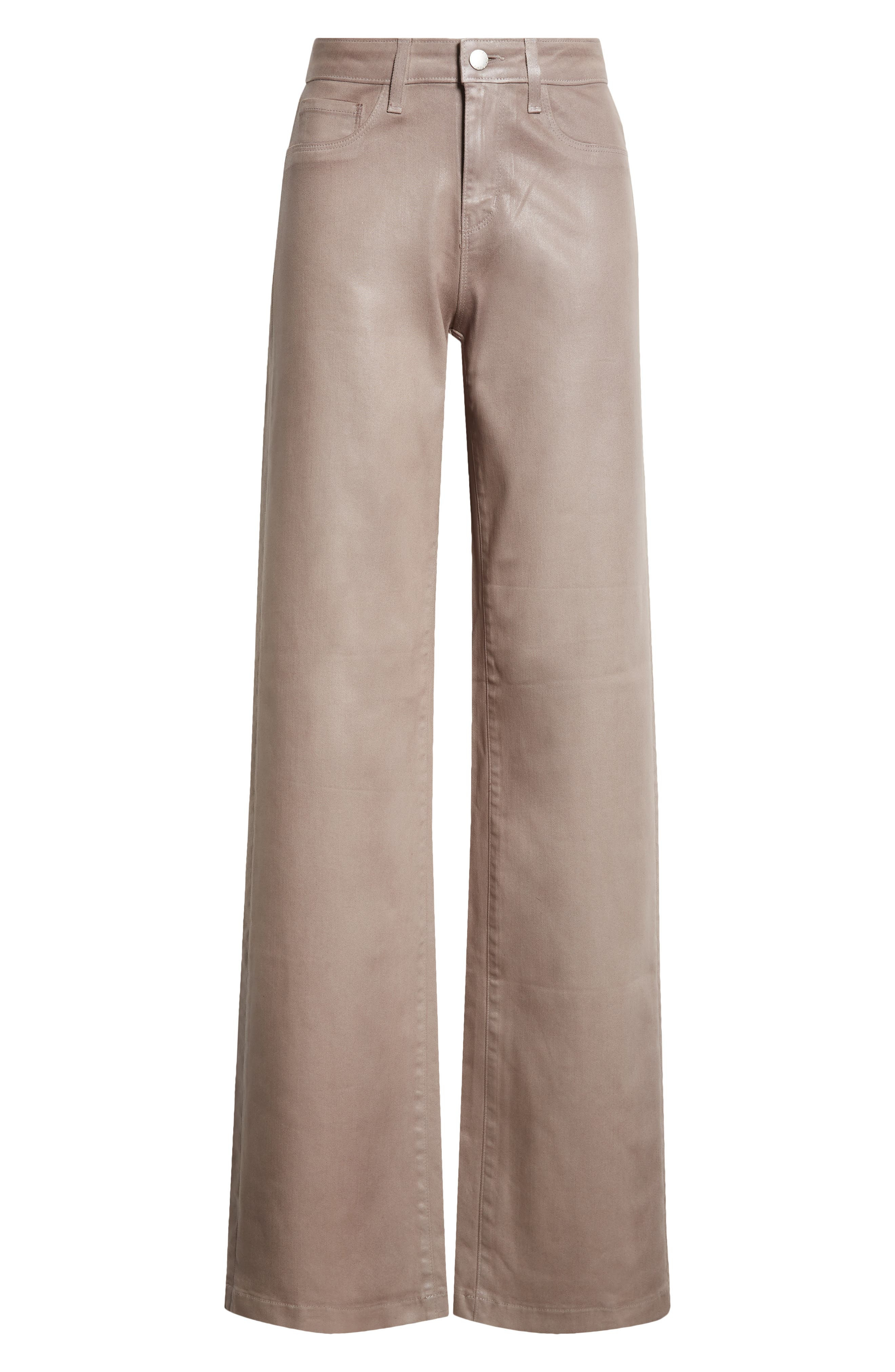 L'AGENCE Clayton High Waist Wide Leg Pants in Driftwood Coated at Nordstrom - 6