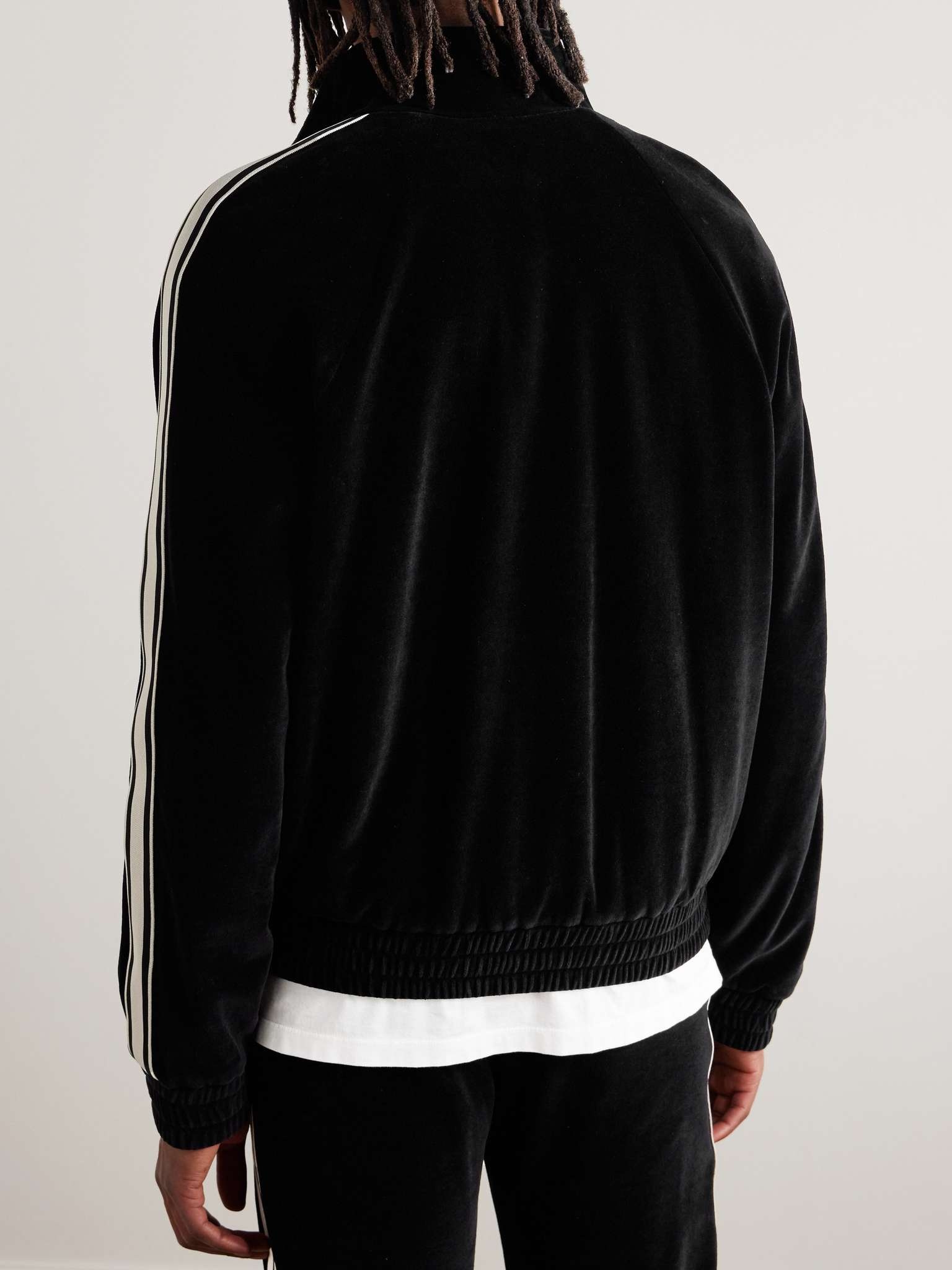 CELINE Logo-Embroidered Striped Cotton-Blend Velvet Track CELINE Logo-Embroidered Striped Cotton-Blend Velvet Track