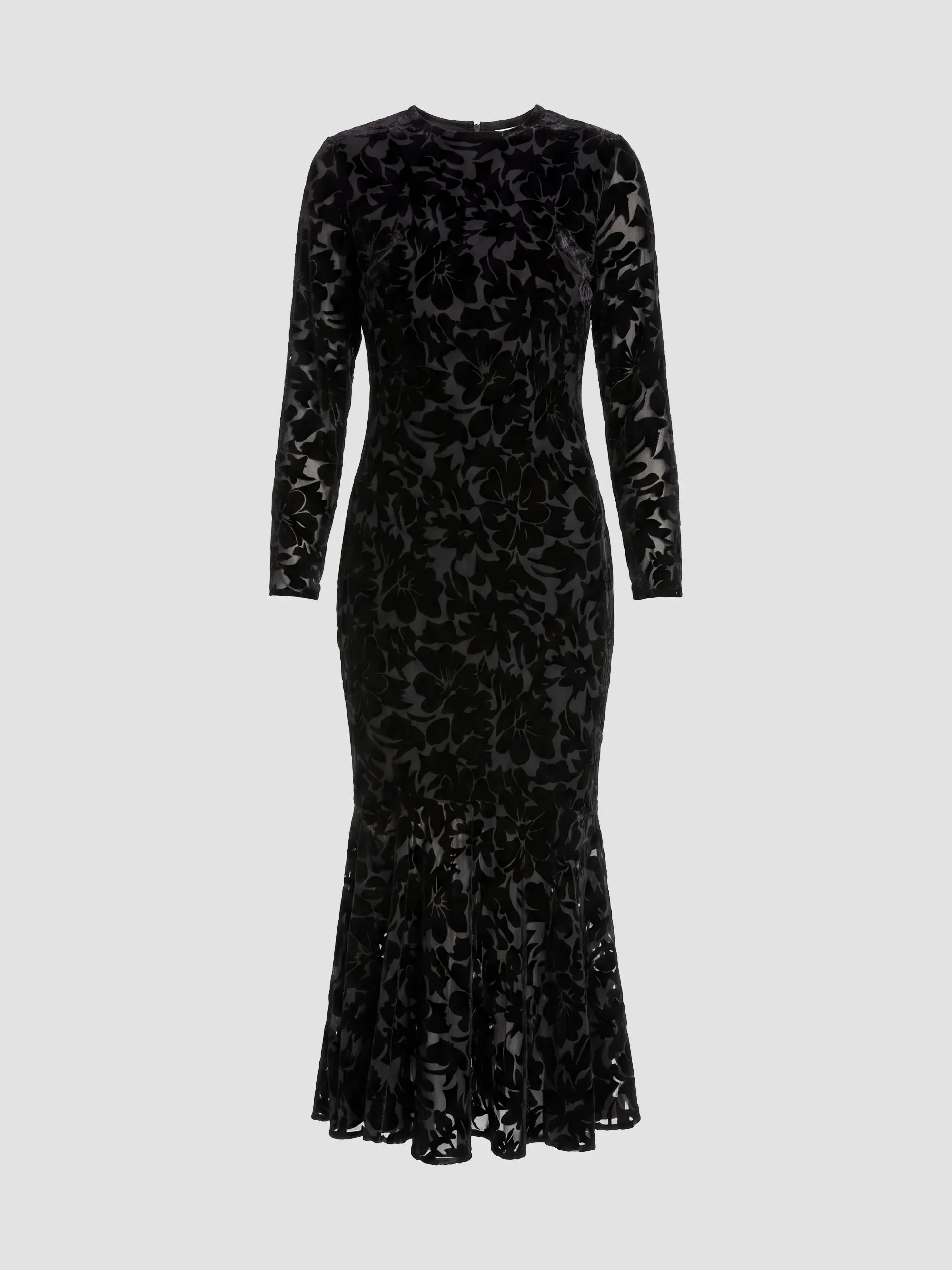 Women's Burnout Velvet Ruffle Hem Midi Dress - Black - 1